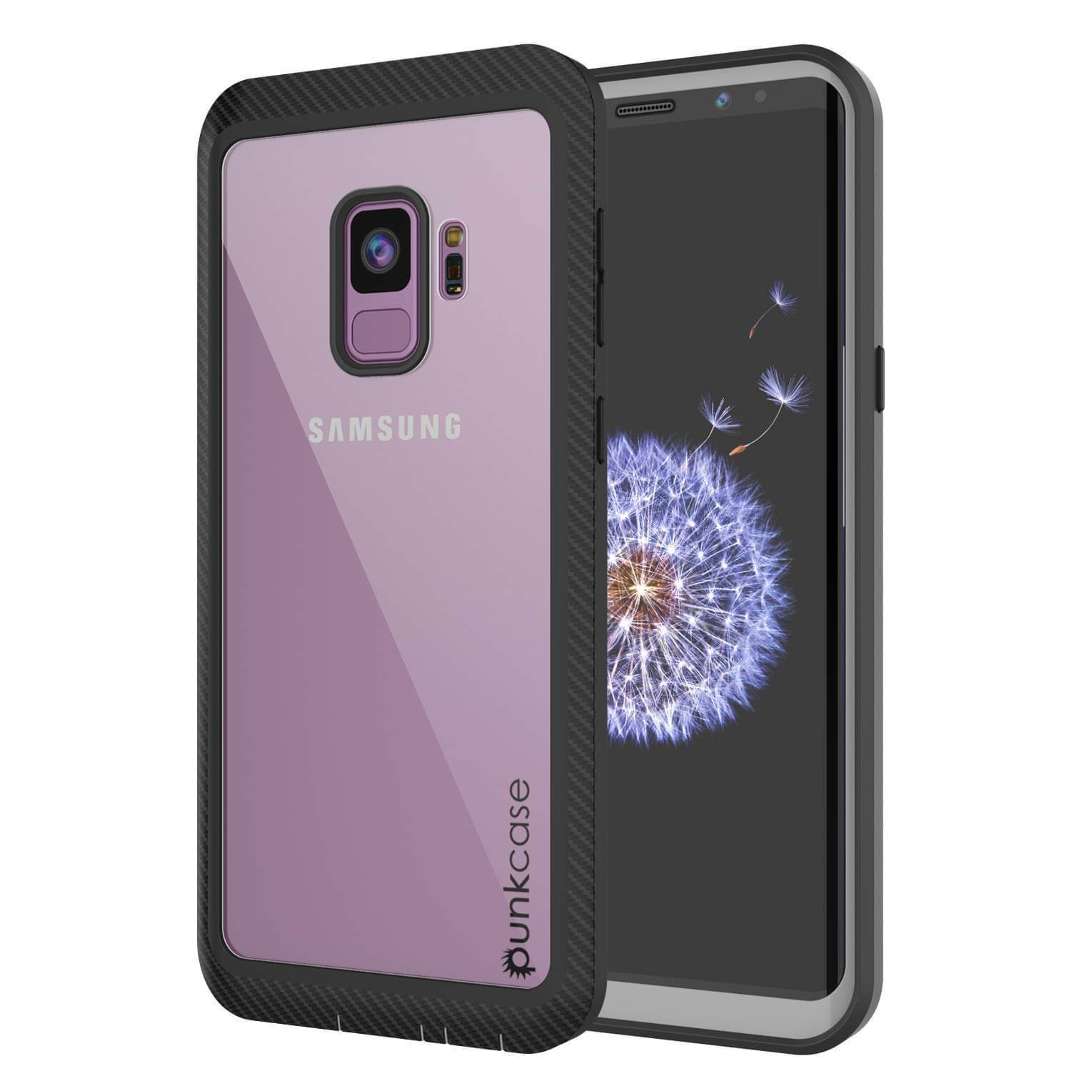 PunkCase Galaxy S9 Case, [Spartan Series] Clear Rugged Heavy Duty Cover W/Built in Screen Protector [Black]