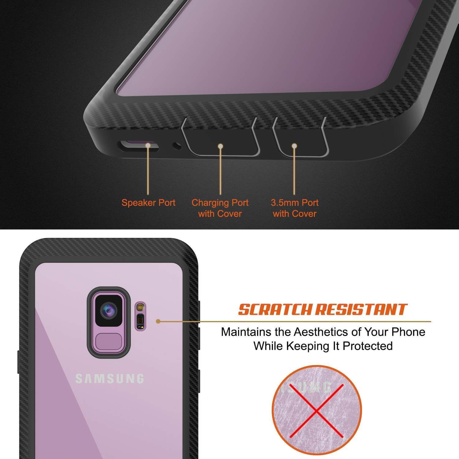 PunkCase Galaxy S9 Case, [Spartan Series] Clear Rugged Heavy Duty Cover W/Built in Screen Protector [Black]