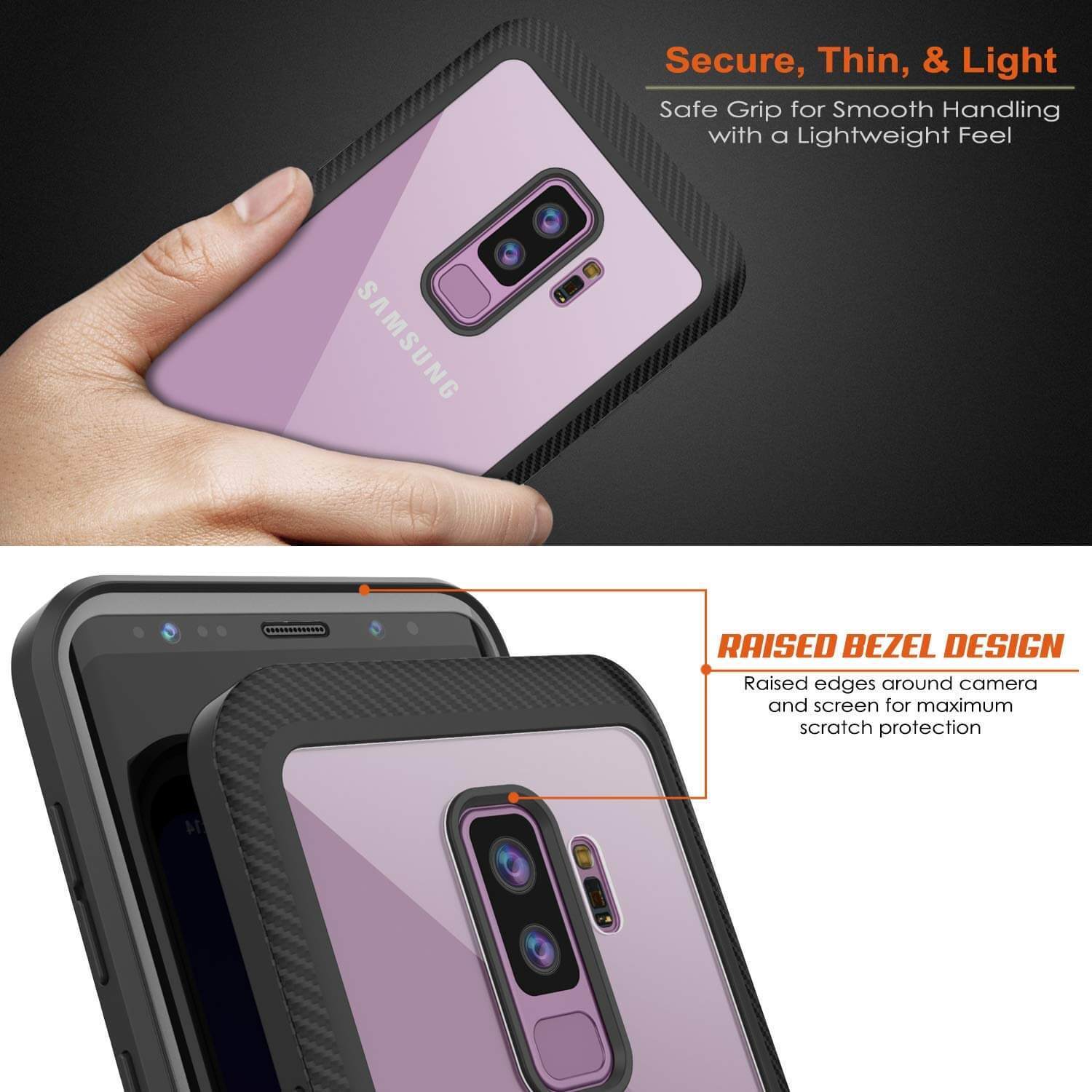 PunkCase Galaxy S9+ Plus Case, [Spartan Series] Clear Rugged Heavy Duty Cover W/Built in Screen Protector [Black]