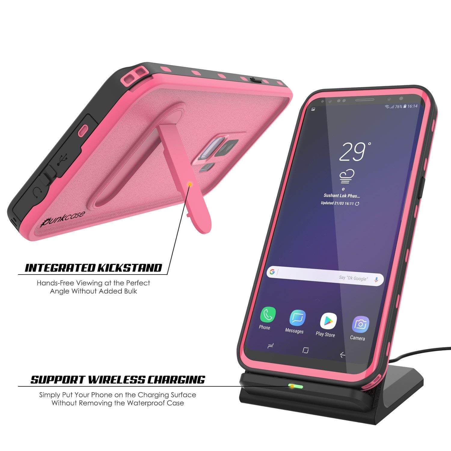 Galaxy S9 Plus Waterproof Case, Punkcase [KickStud Series] Armor Cover [PINK]