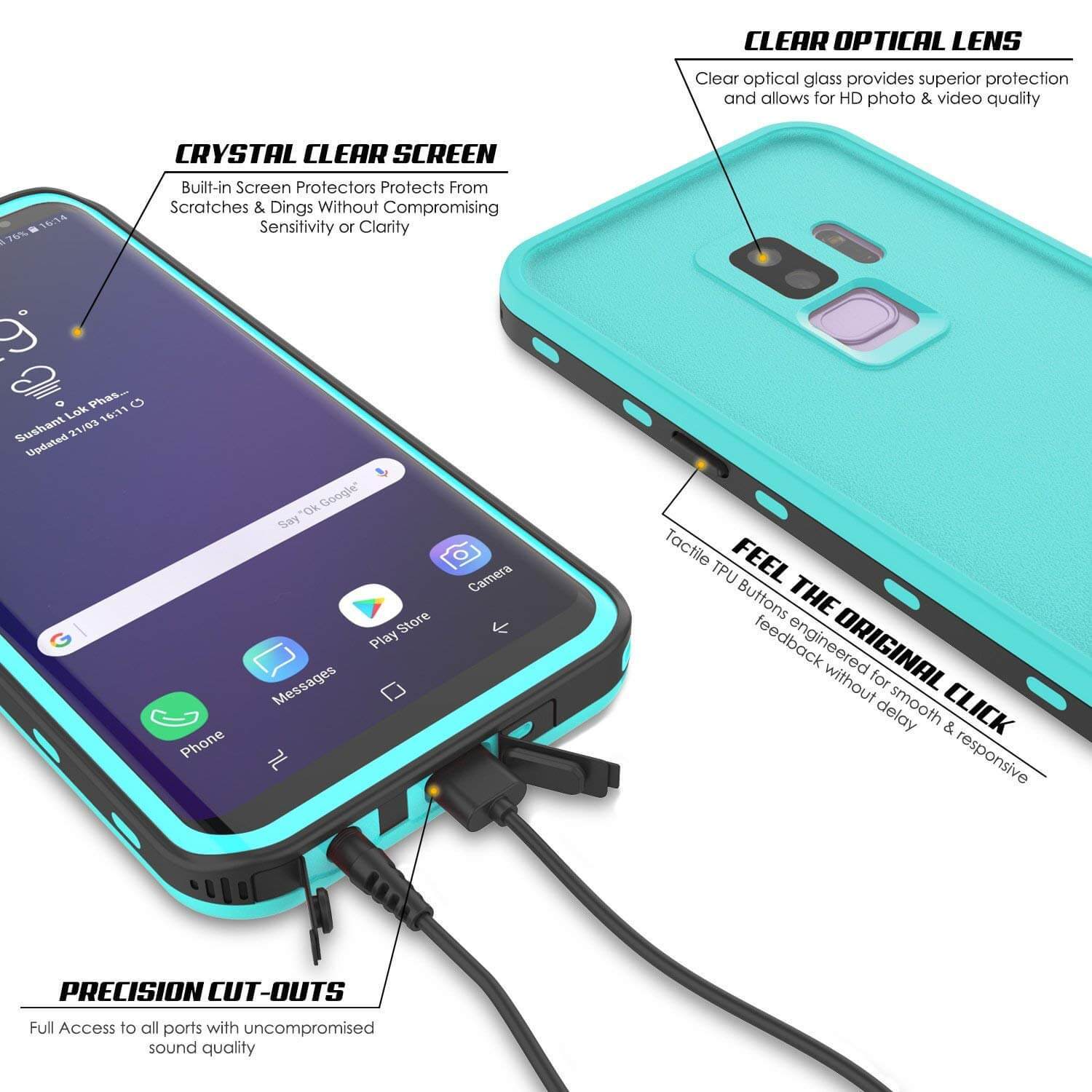 Galaxy S9 Plus Waterproof Case, Punkcase [KickStud Series] Armor Cover [TEAL]