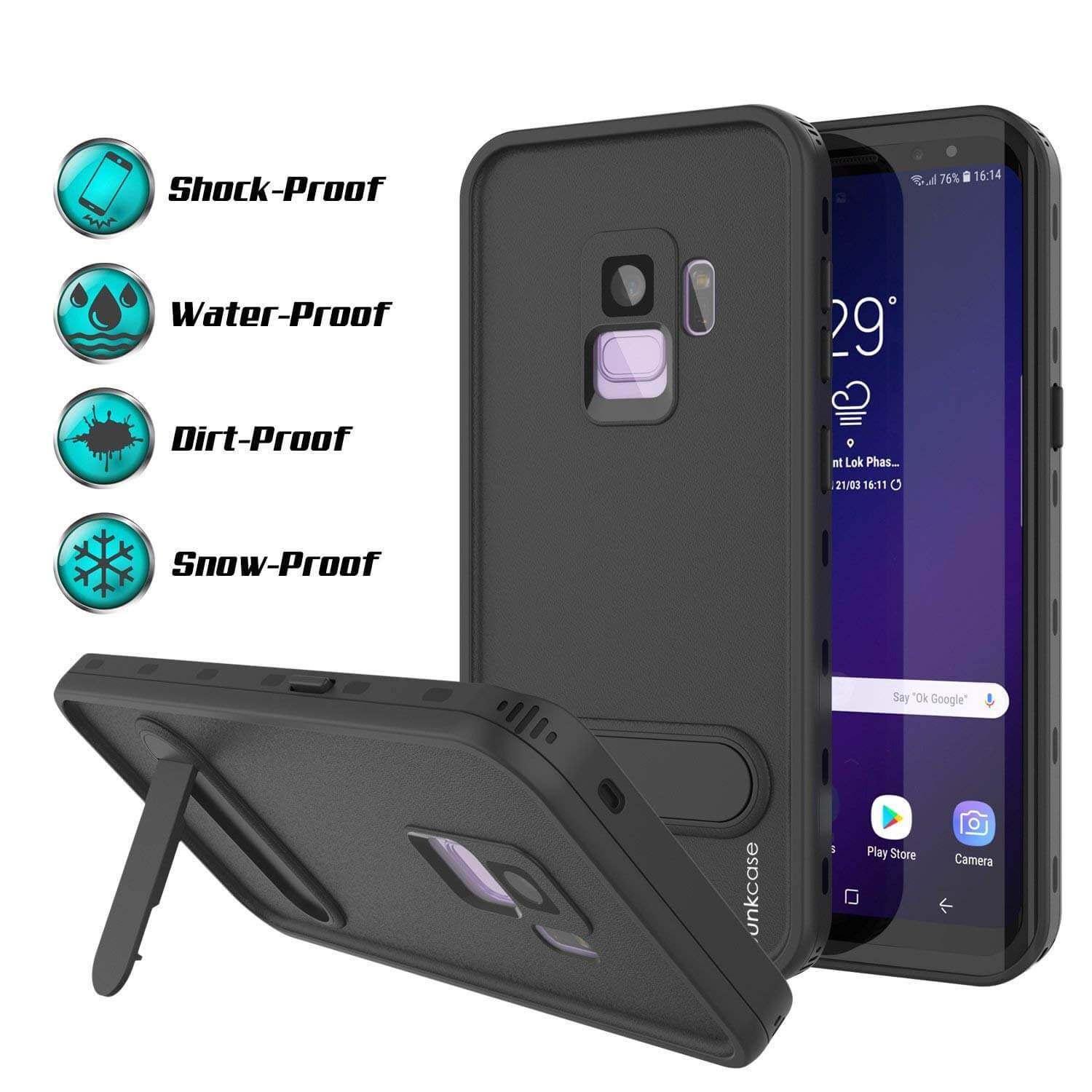 Galaxy S9 Water/Shockproof Slim Screen Protector Case [Black]