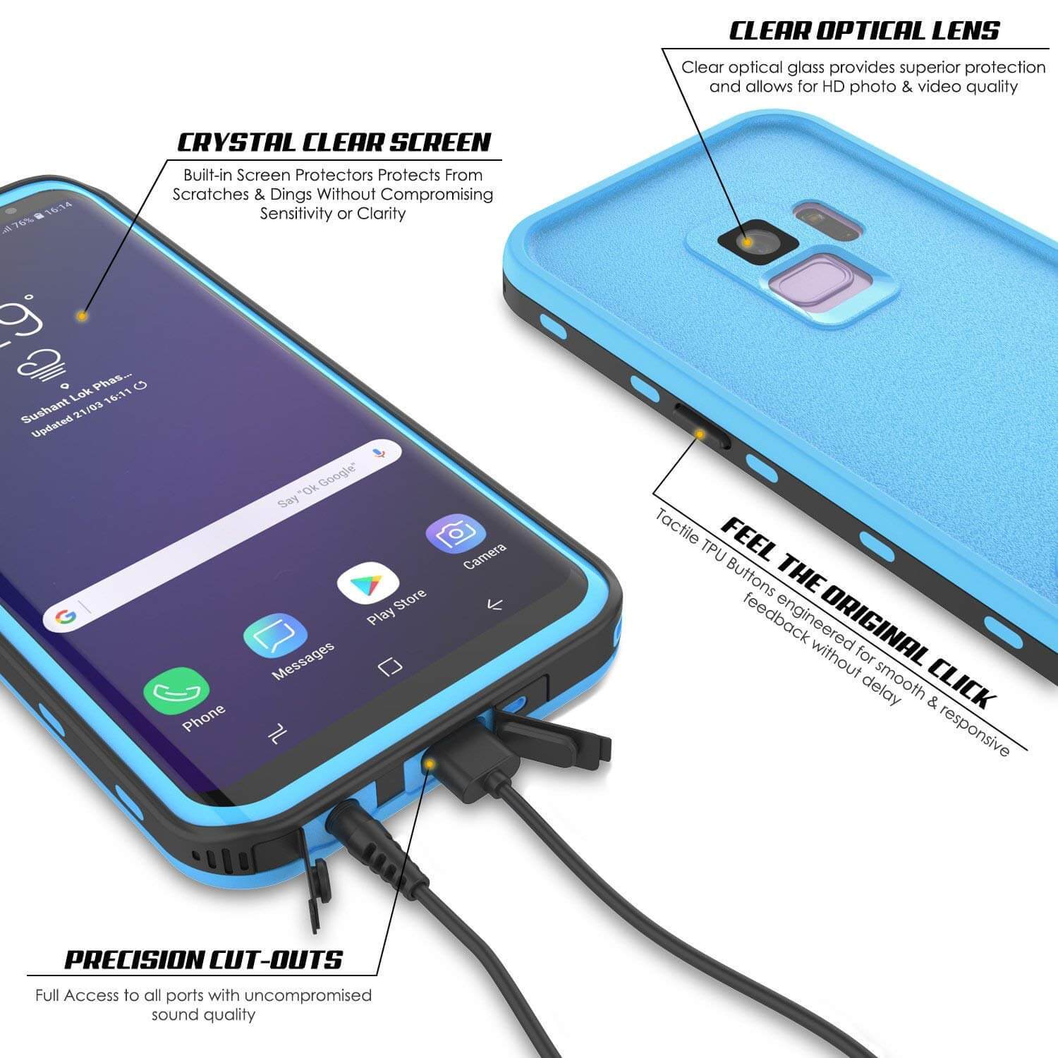 Galaxy S9 Water/Shockproof Slim Screen Protector Case [LIGHT Blue]