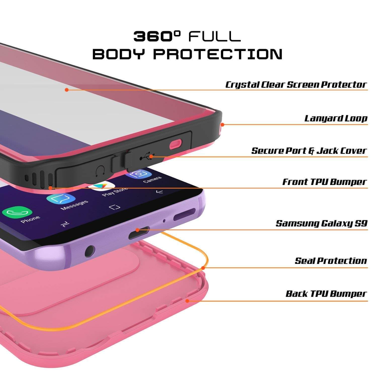 Galaxy S9 Water/Shockproof Slim Screen Protector Case [Pink]