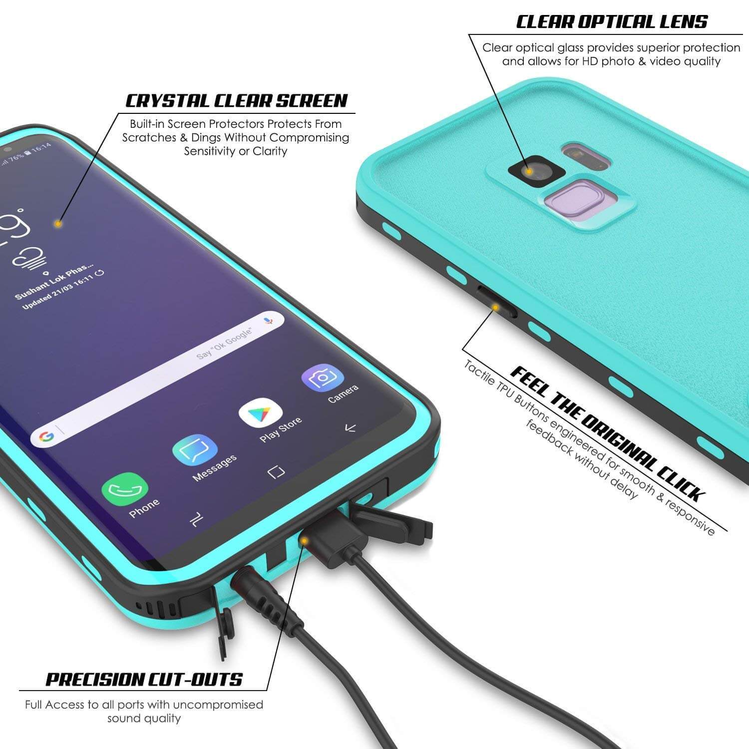 Galaxy S9 Waterproof Cover, Punkcase [KickStud Series] Case [TEAL]