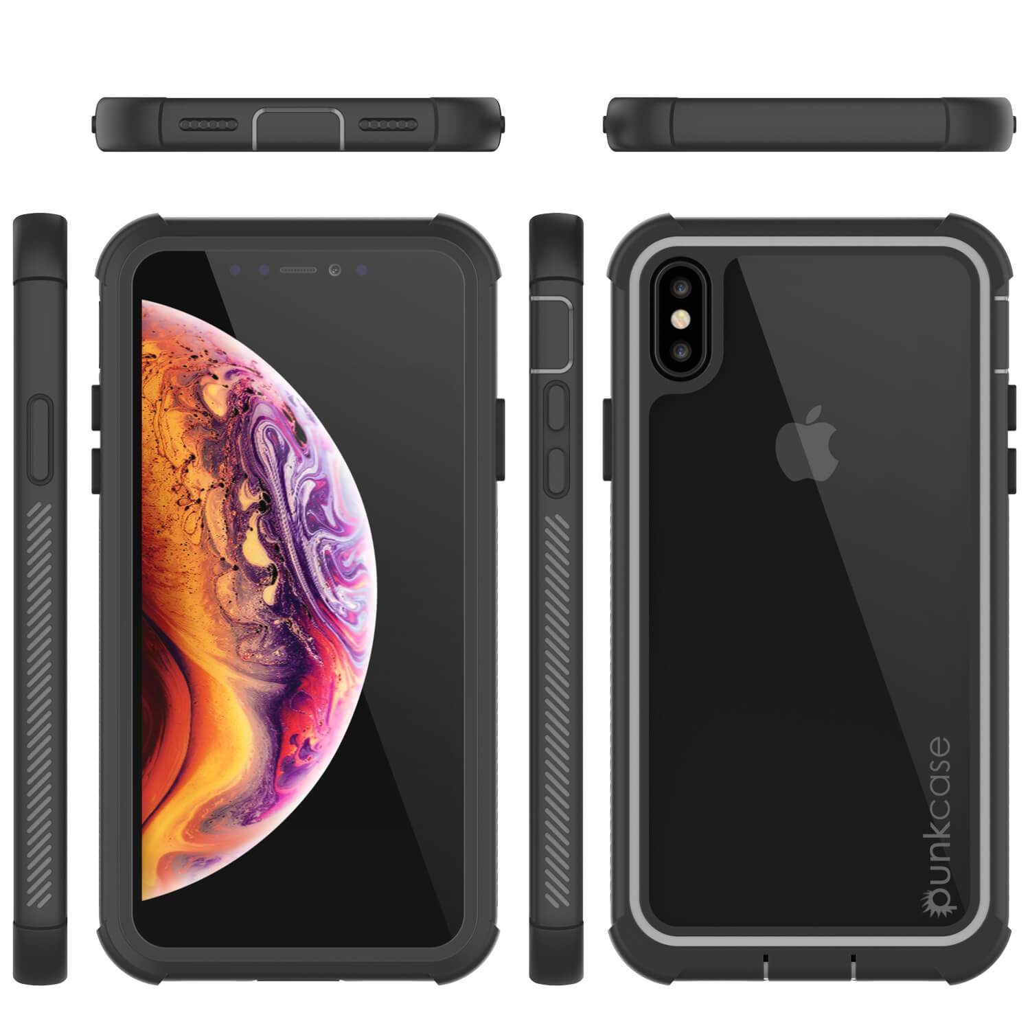 PunkCase iPhone XS Max Case, [Spartan Series] Clear Rugged Heavy Duty Cover W/Built in Screen Protector [Black]
