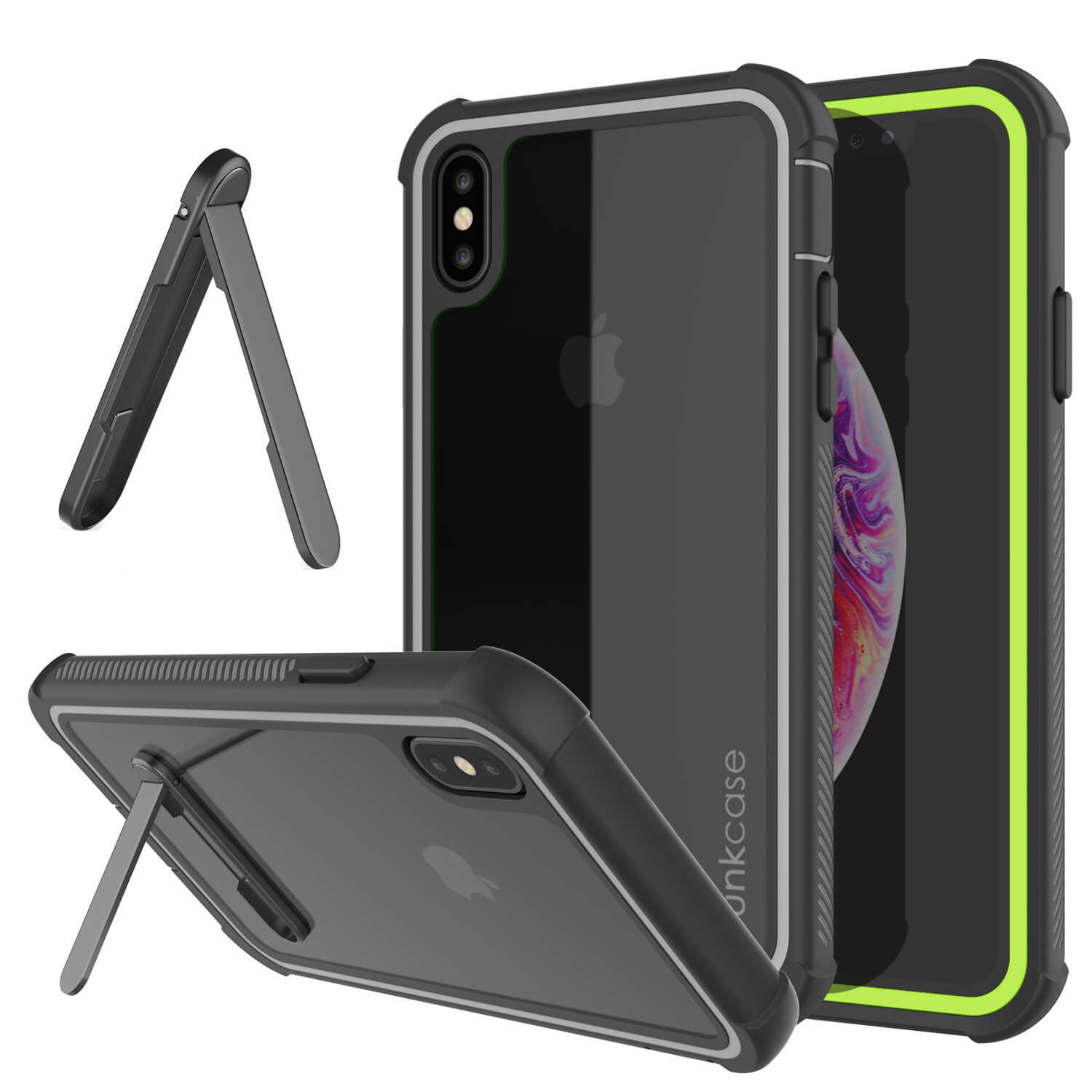 PunkCase iPhone XS Max Case, [Spartan Series] Clear Rugged Heavy Duty Cover W/Built in Screen Protector [Light-Green]