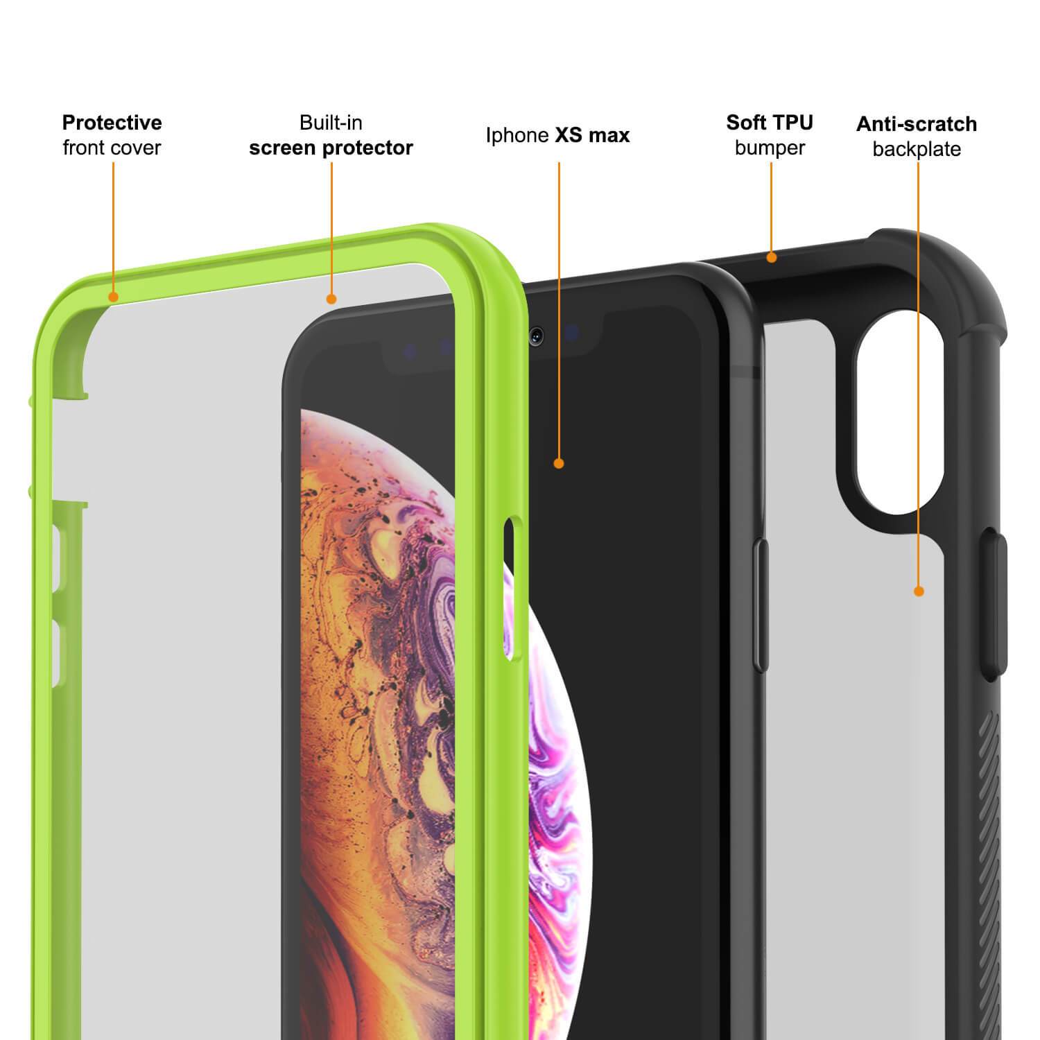 PunkCase iPhone XS Max Case, [Spartan Series] Clear Rugged Heavy Duty Cover W/Built in Screen Protector [Light-Green]