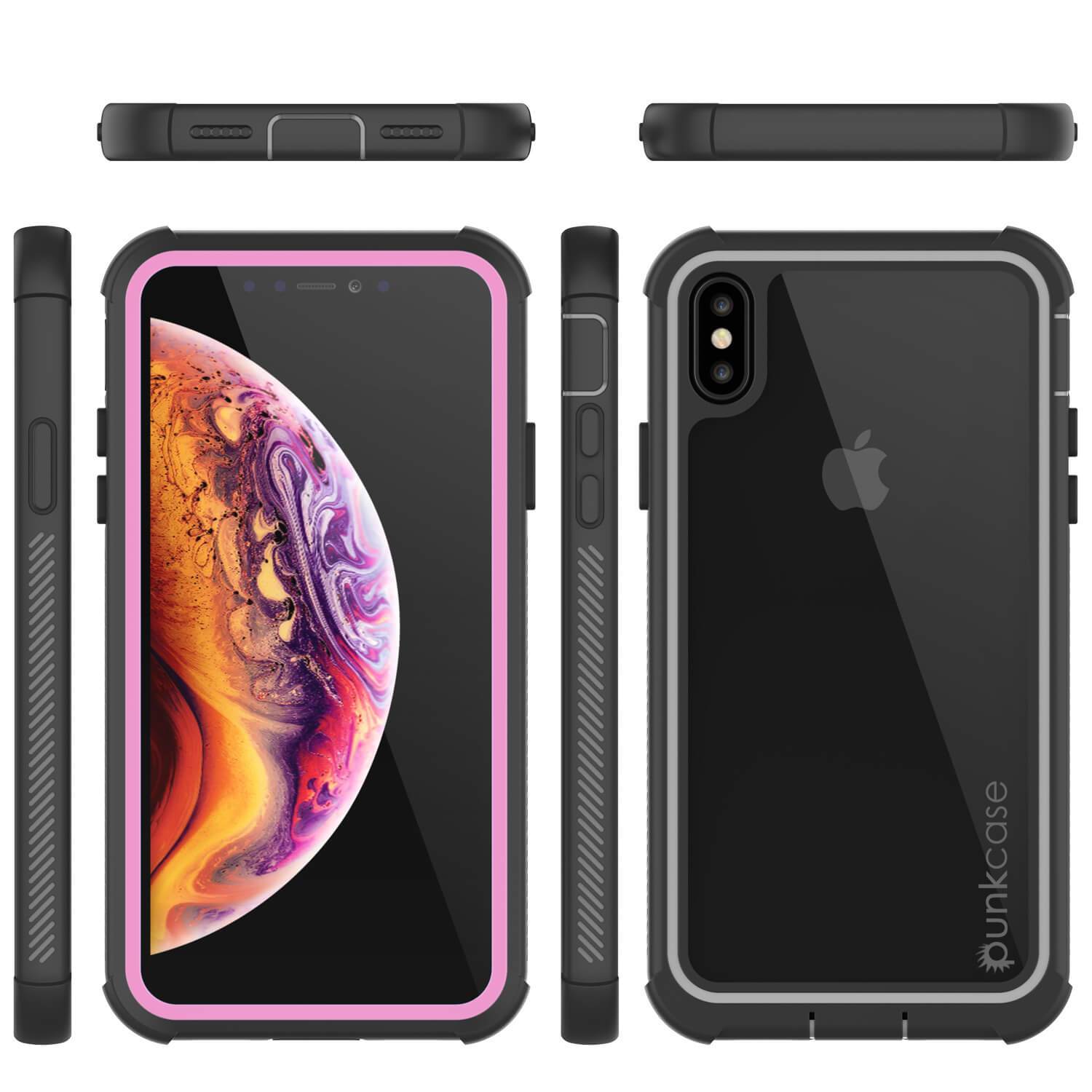 PunkCase iPhone XS Max Case, [Spartan Series] Clear Rugged Heavy Duty Cover W/Built in Screen Protector [Pink]