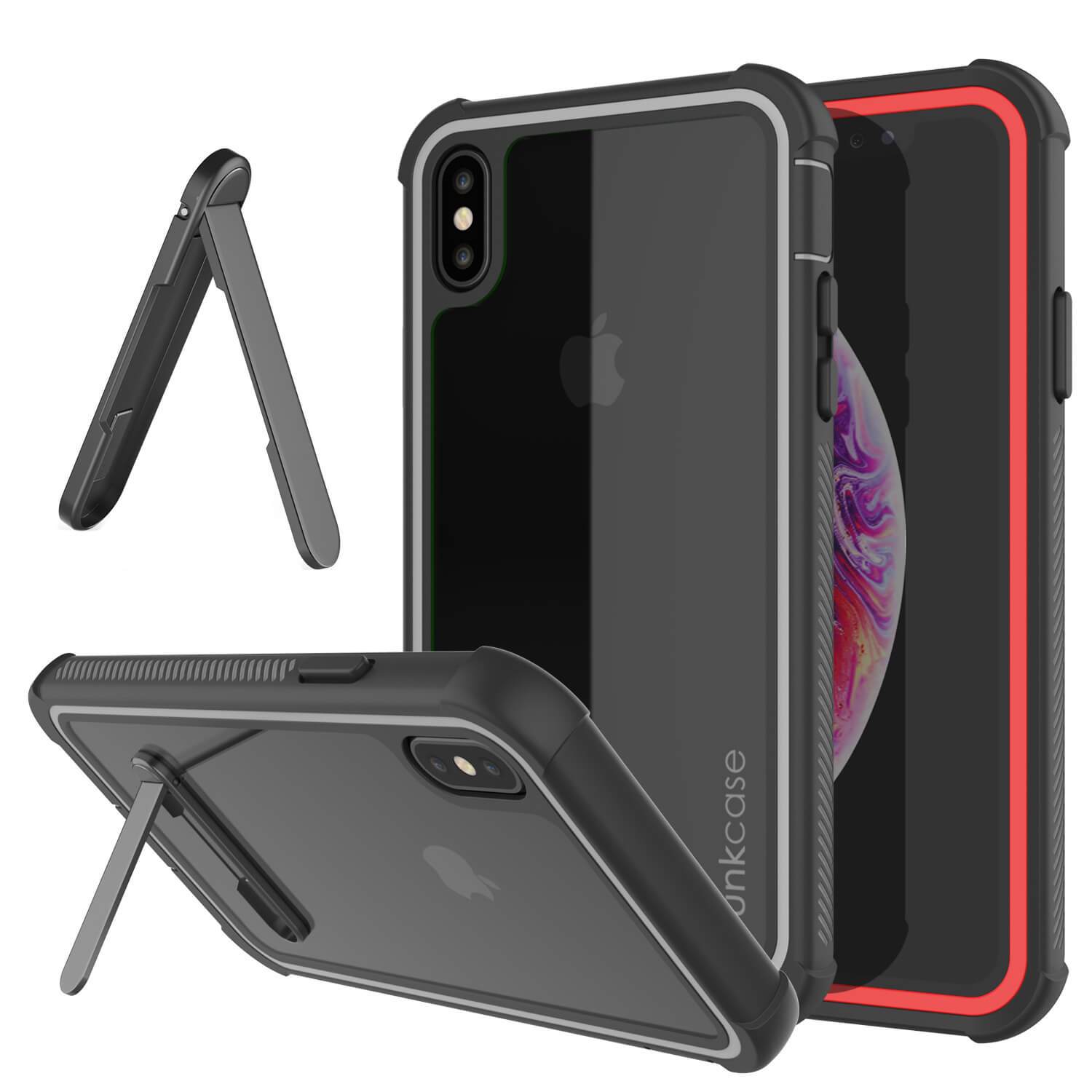 PunkCase iPhone XS Max Case, [Spartan Series] Clear Rugged Heavy Duty Cover W/Built in Screen Protector [Red]