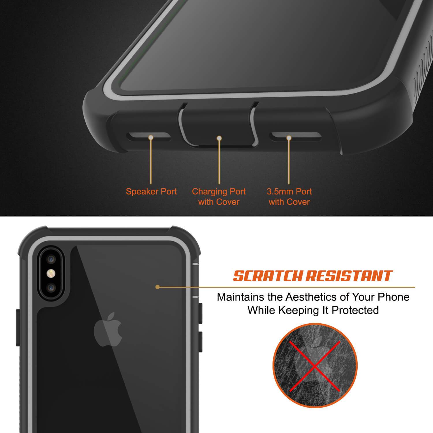 PunkCase iPhone XS Max Case, [Spartan Series] Clear Rugged Heavy Duty Cover W/Built in Screen Protector [White]