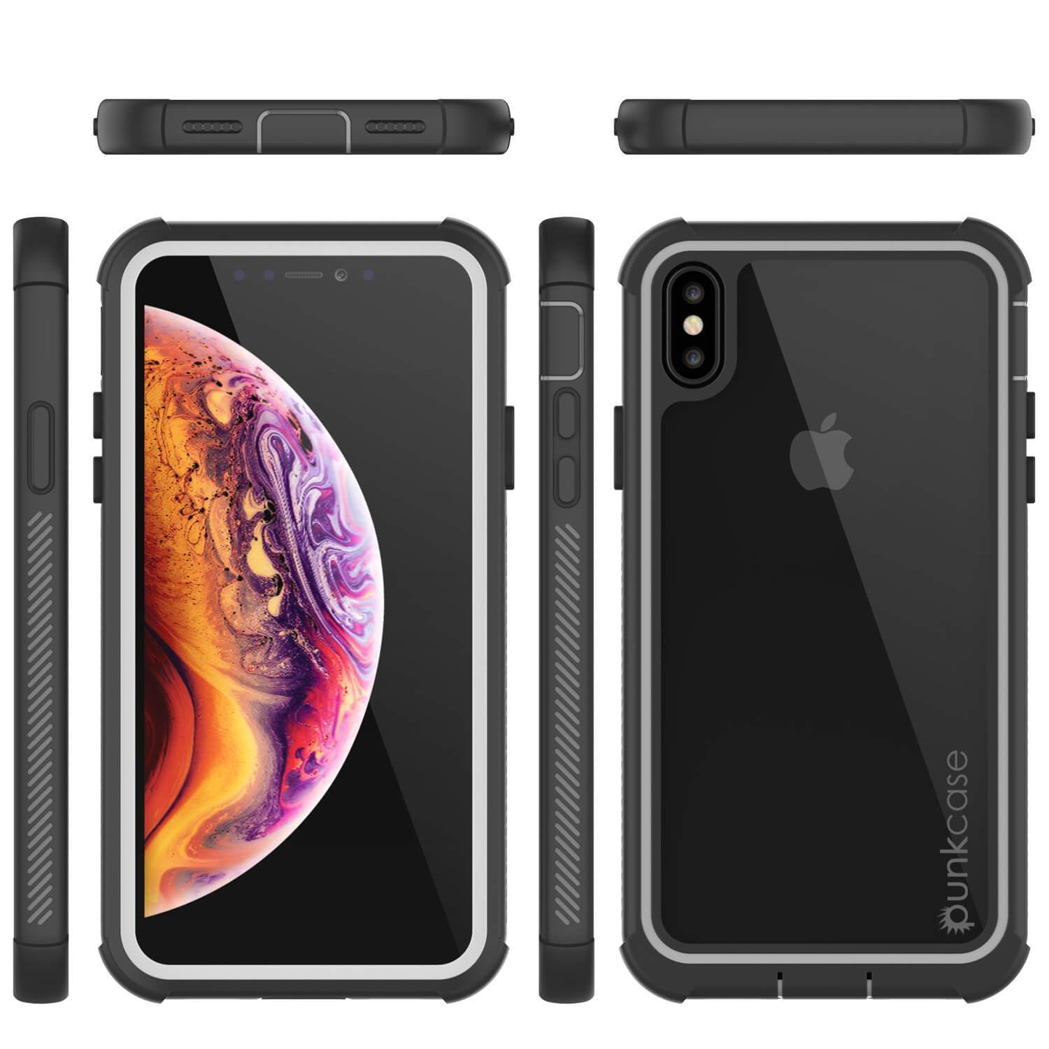 PunkCase iPhone XS Max Case, [Spartan Series] Clear Rugged Heavy Duty Cover W/Built in Screen Protector [White]