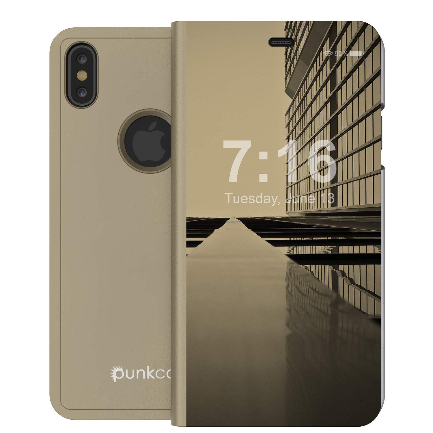 Punkcase iPhone XS Max Reflector Case Protective Flip Cover [Gold]