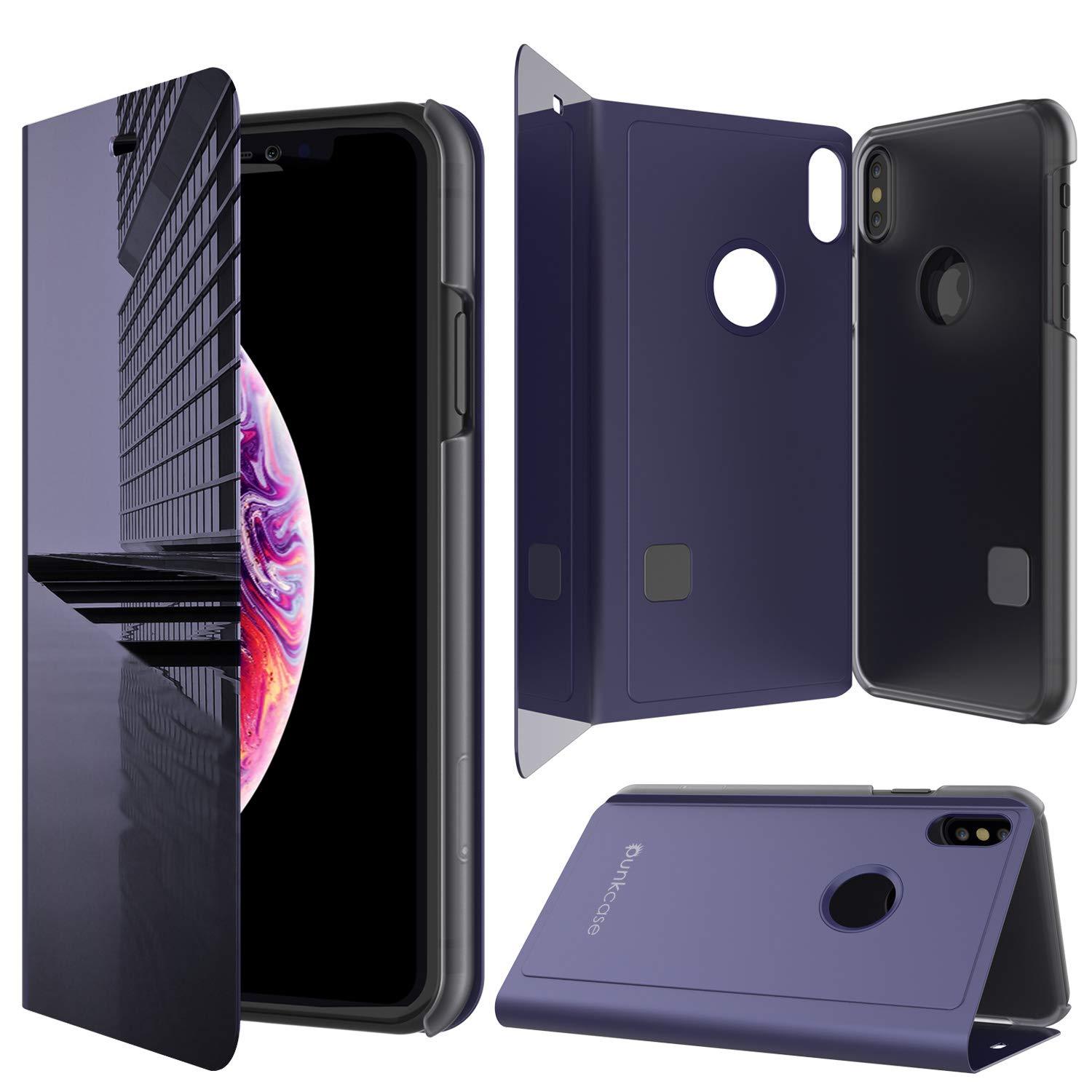 Punkcase iPhone XS Max Reflector Case Protective Flip Cover [Purple]