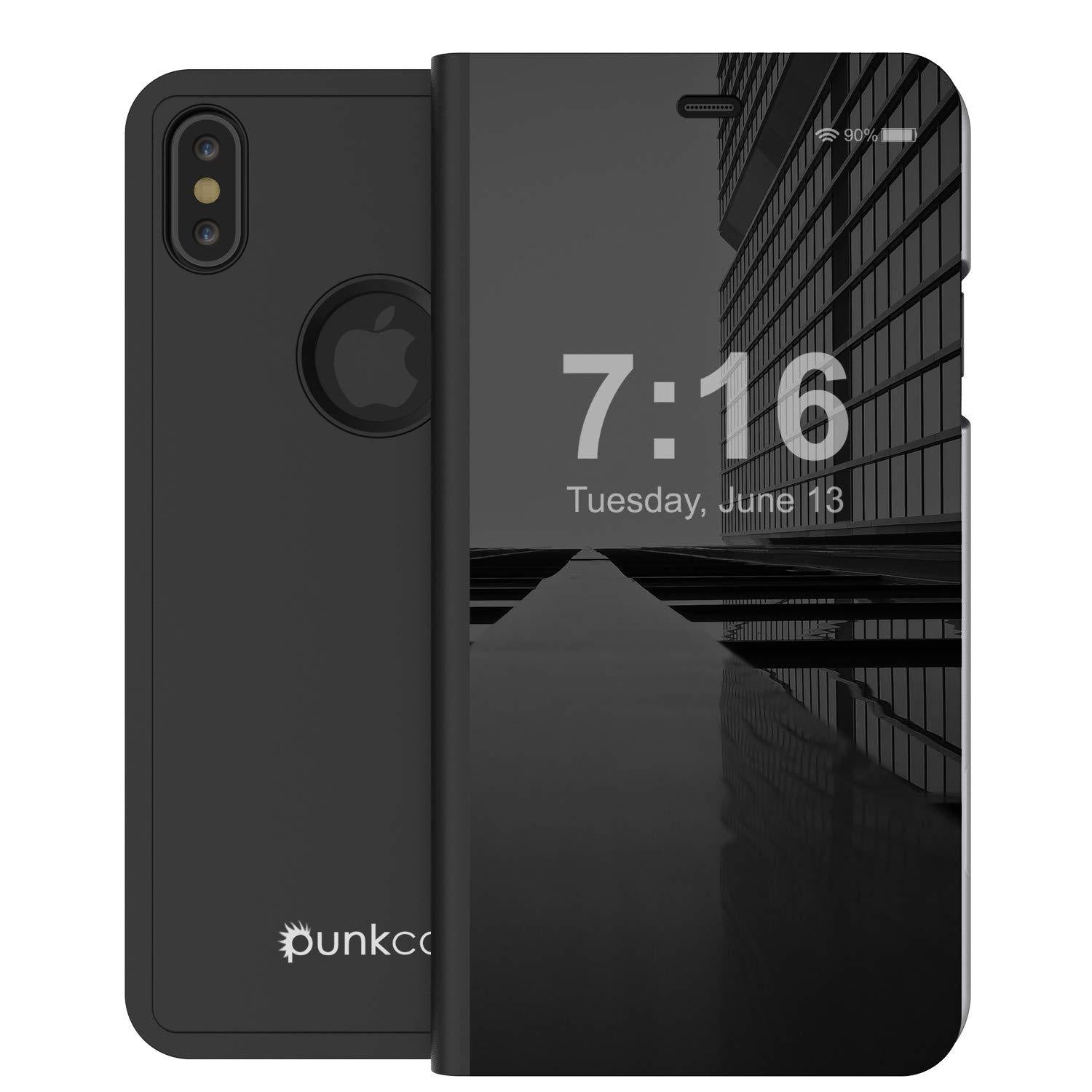 Punkcase iPhone XS Max Reflector Case Protective Flip Cover [Black]