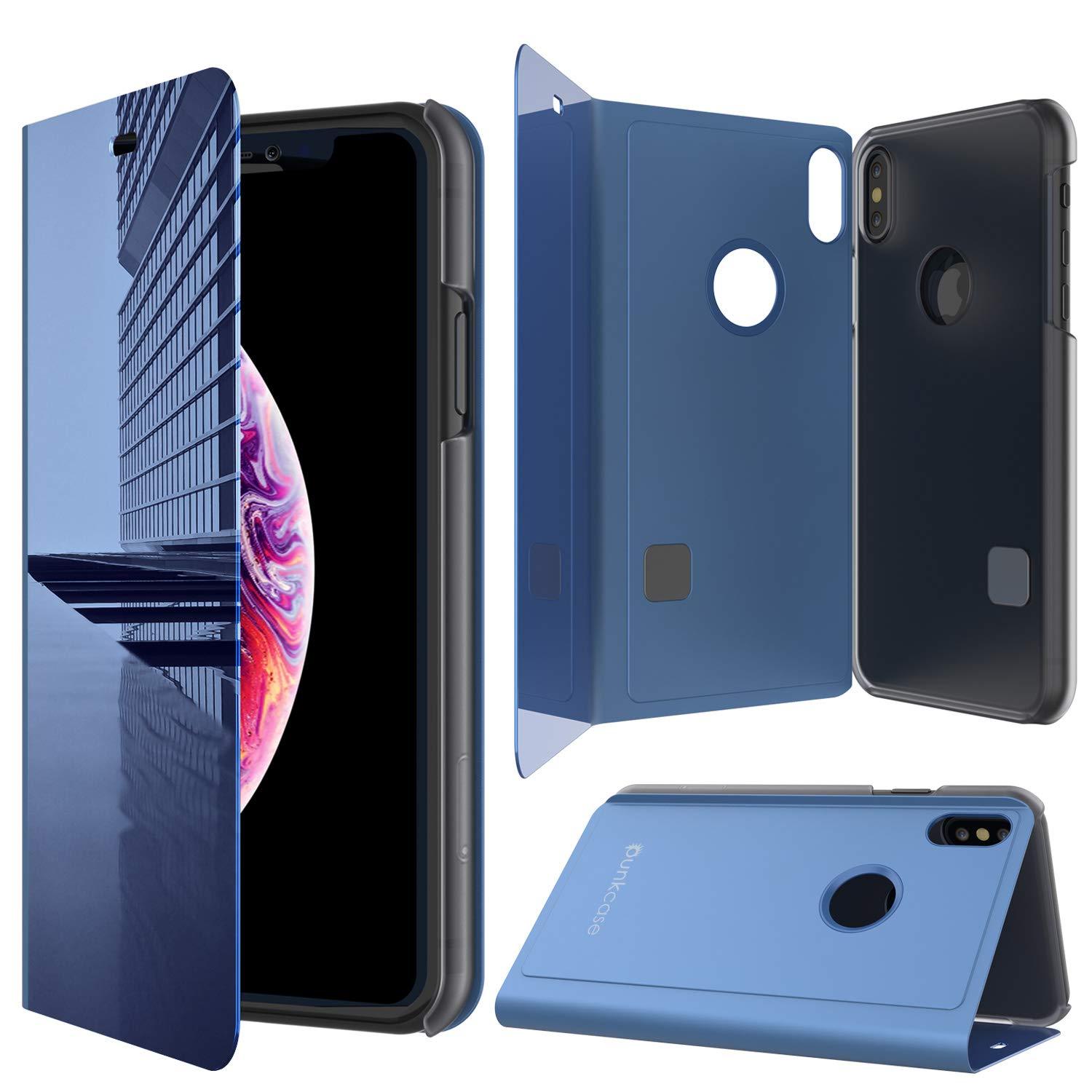 Punkcase iPhone XS Max Reflector Case Protective Flip Cover [Blue]