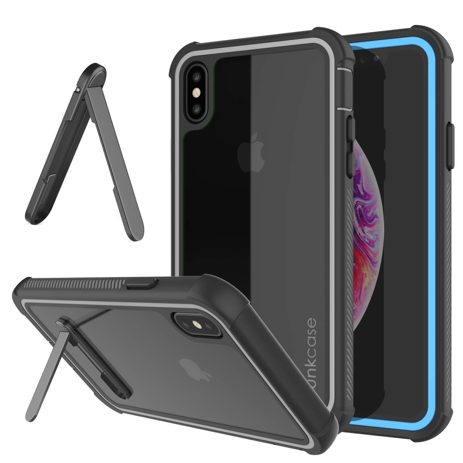 PunkCase iPhone XS Case, [Spartan Series] Clear Rugged Heavy Duty Cover W/Built in Screen Protector [Light-Blue]