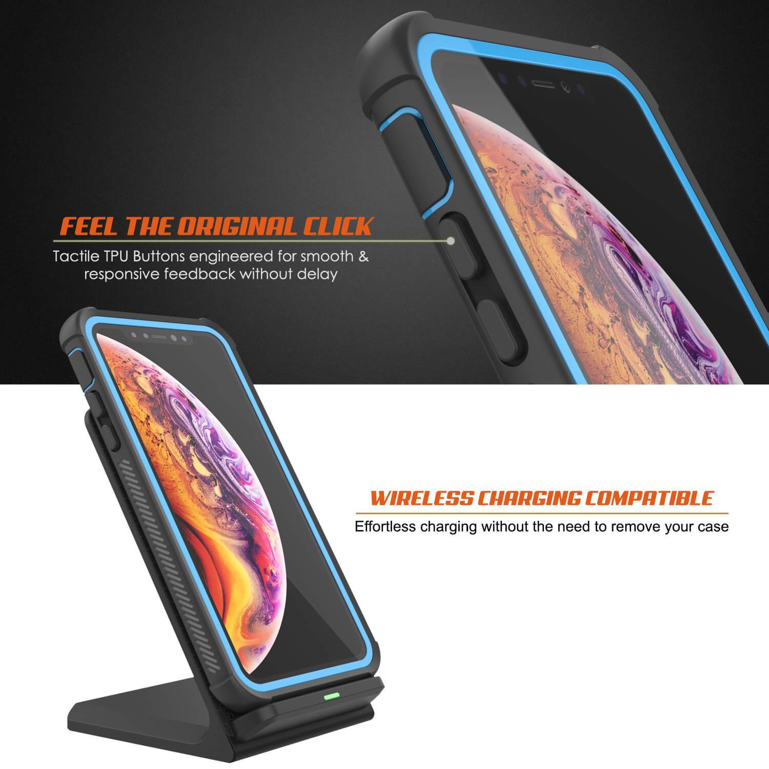 PunkCase iPhone XS Case, [Spartan Series] Clear Rugged Heavy Duty Cover W/Built in Screen Protector [Light-Blue]