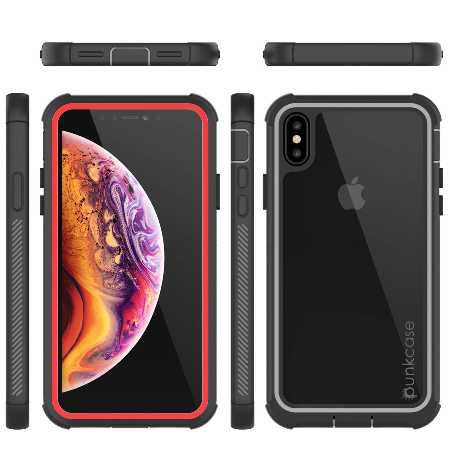 PunkCase iPhone XS Case, [Spartan Series] Clear Rugged Heavy Duty Cover W/Built in Screen Protector [Red]
