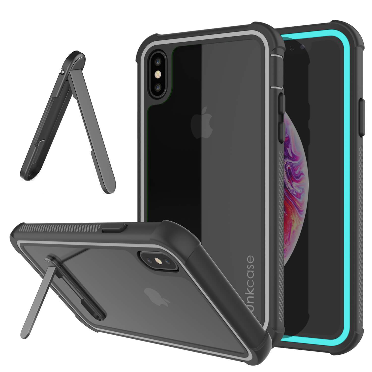 PunkCase iPhone XS Case, [Spartan Series] Clear Rugged Heavy Duty Cover W/Built in Screen Protector [Teal]