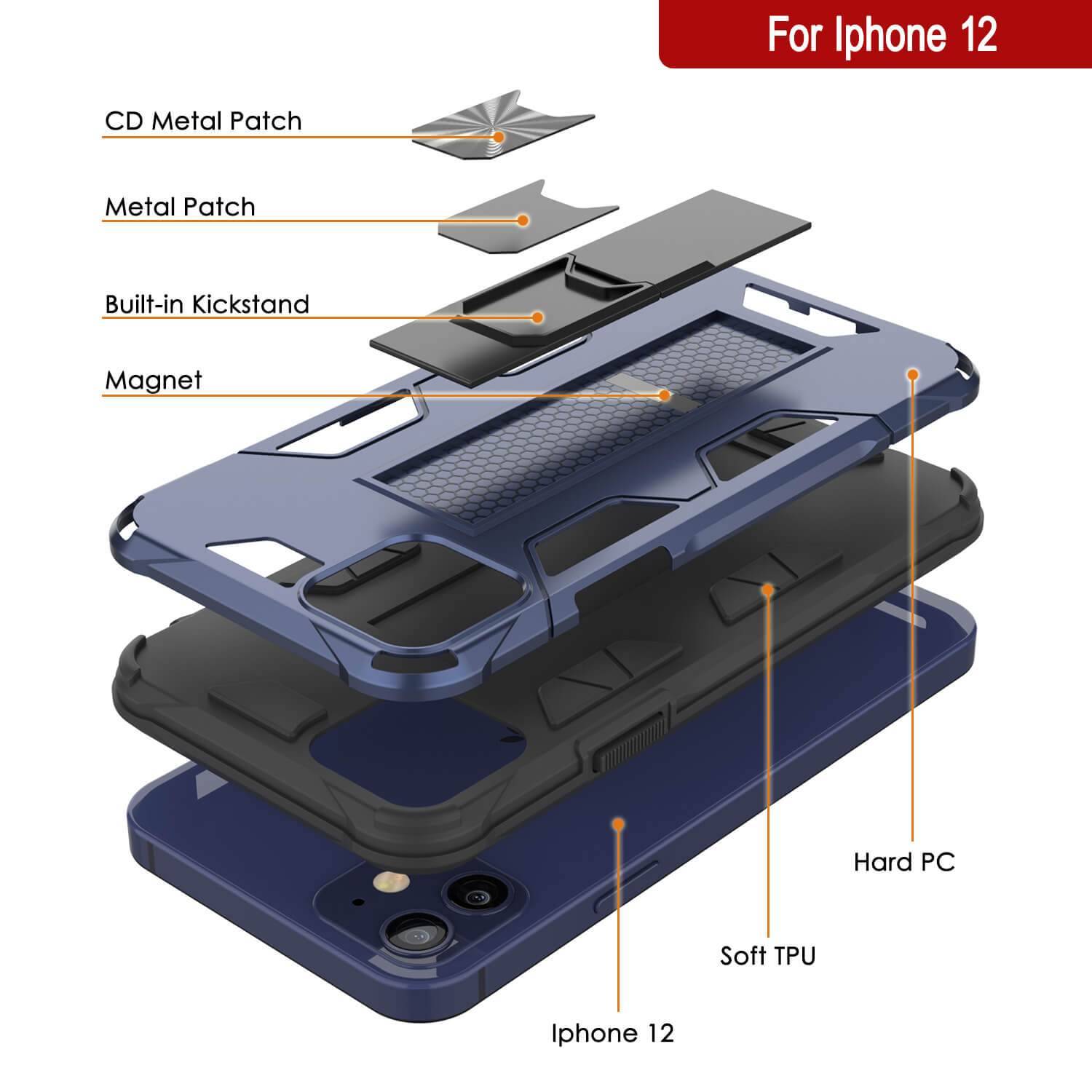 Punkcase iPhone 12 Case [ArmorShield Series] Military Style Protective Dual Layer Case Navy-Blue