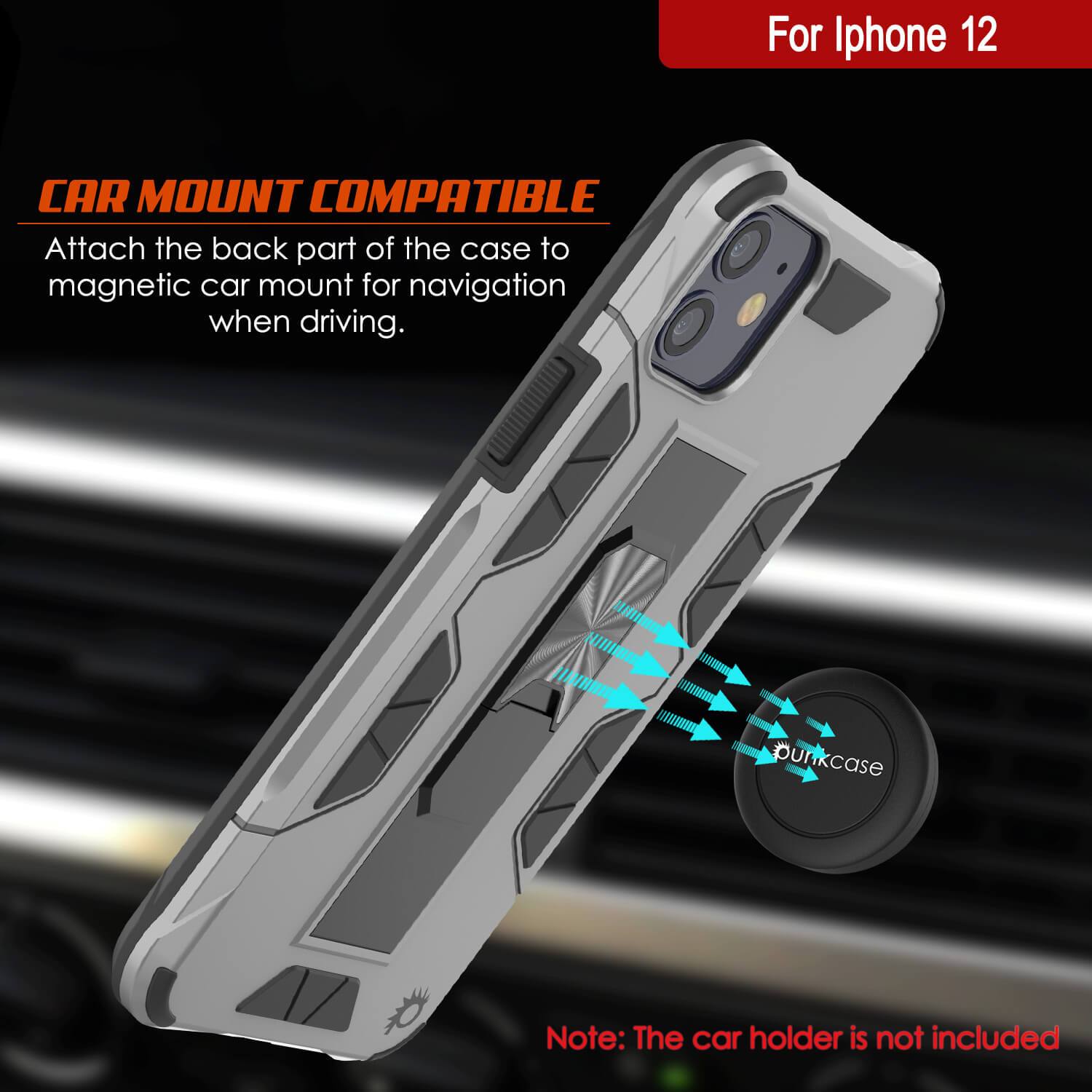 Punkcase iPhone 12 Case [ArmorShield Series] Military Style Protective Dual Layer Case Silver