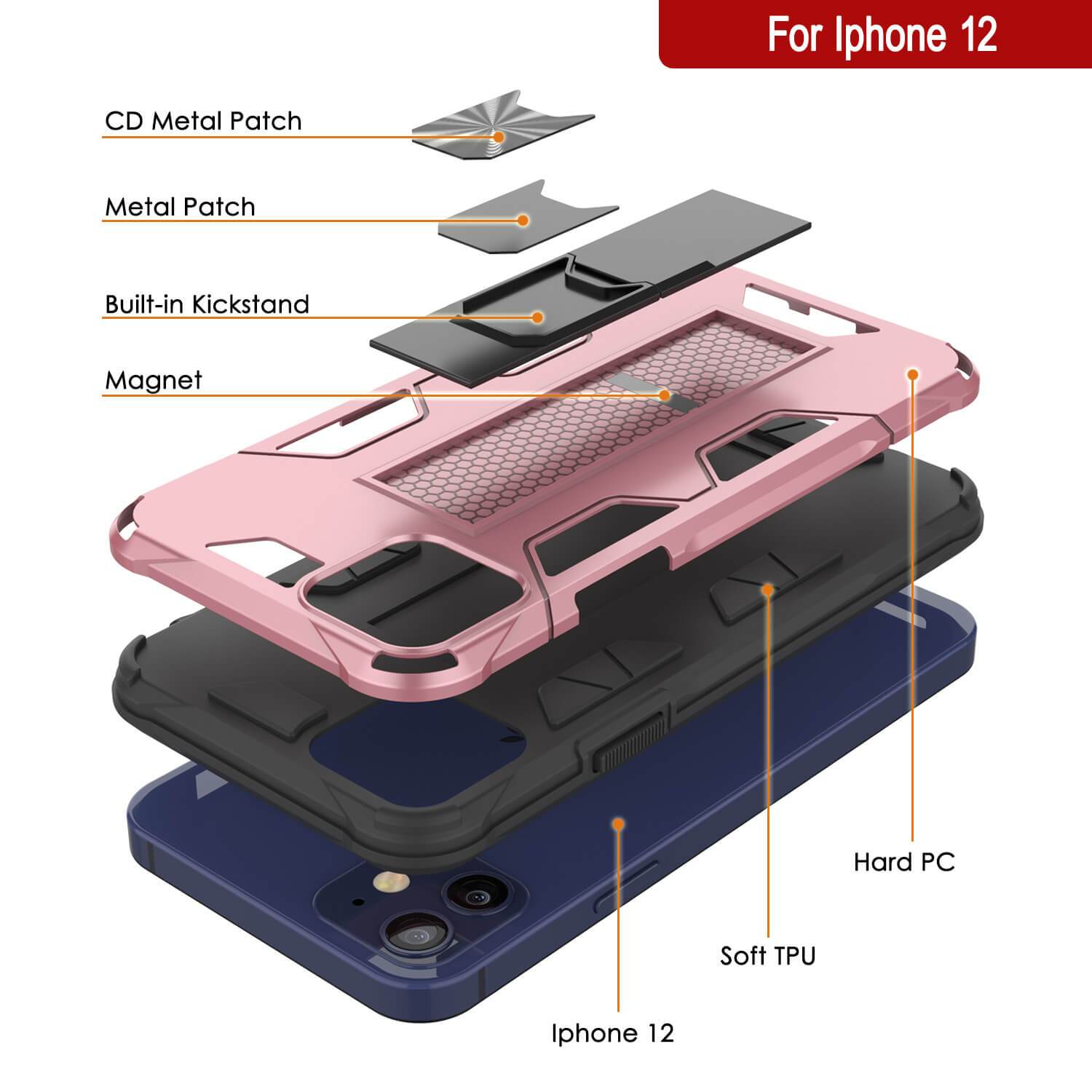Punkcase iPhone 12 Case [ArmorShield Series] Military Style Protective Dual Layer Case Rose-Gold