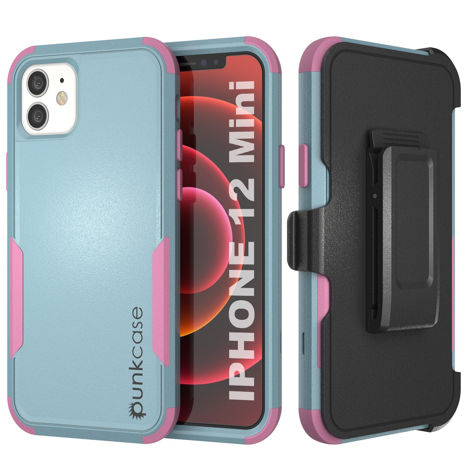 Punkcase for iPhone 12 Mini Belt Clip Multilayer Holster Case [Patron Series] [Mint-Pink]
