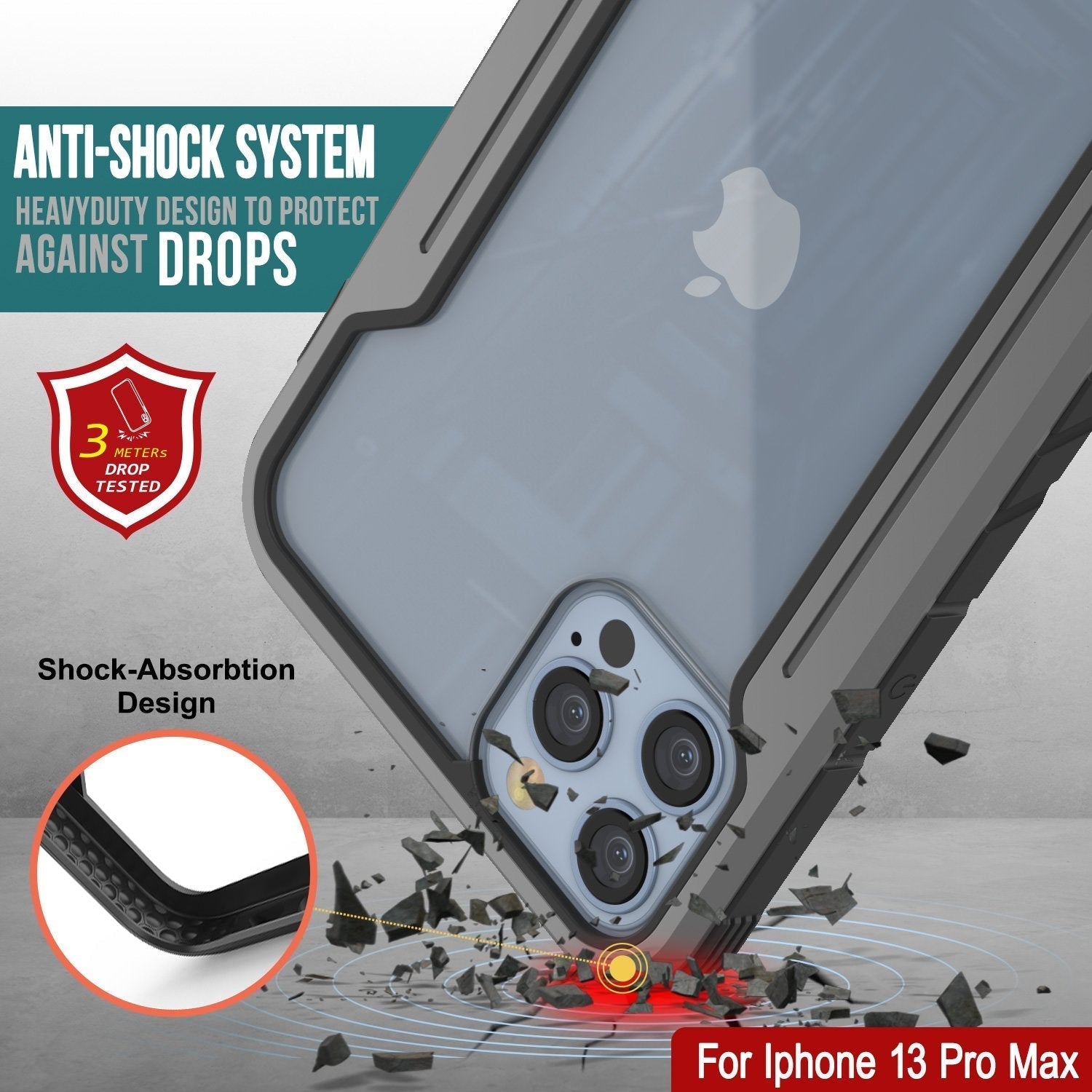 Punkcase iPhone 14 Pro Max Ravenger MAG Defense Case Protective Military Grade Multilayer Cover [Grey-Black]
