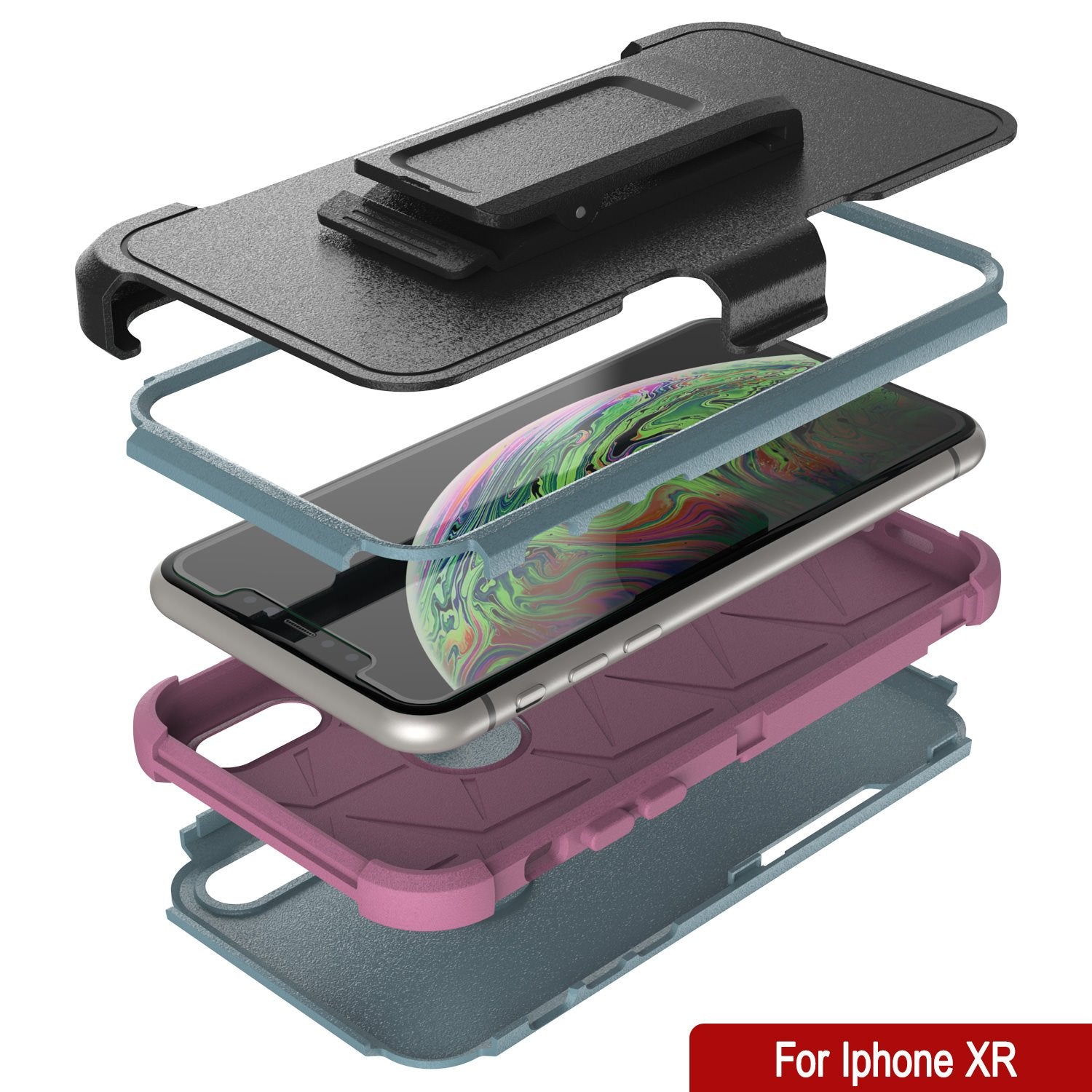Punkcase for iPhone XR Belt Clip Multilayer Holster Case [Patron Series] [Mint-Pink]