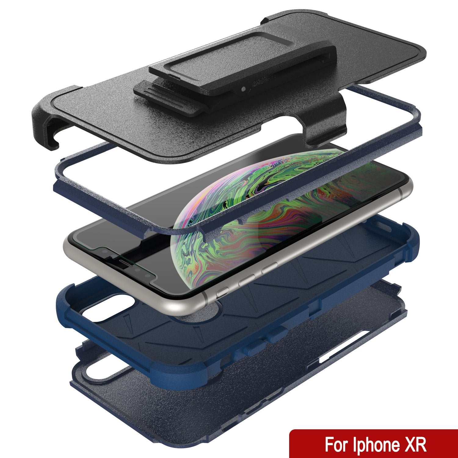 Punkcase for iPhone XR Belt Clip Multilayer Holster Case [Patron Series] [Navy]
