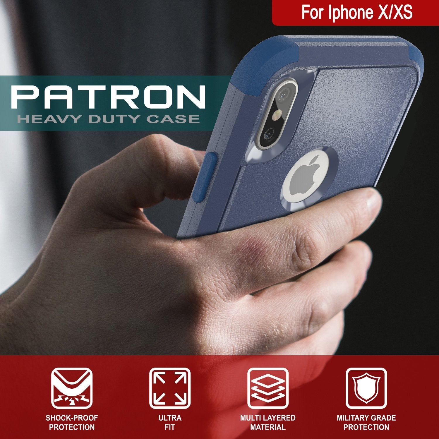 Punkcase for iPhone X Belt Clip Multilayer Holster Case [Patron Series] [Navy]
