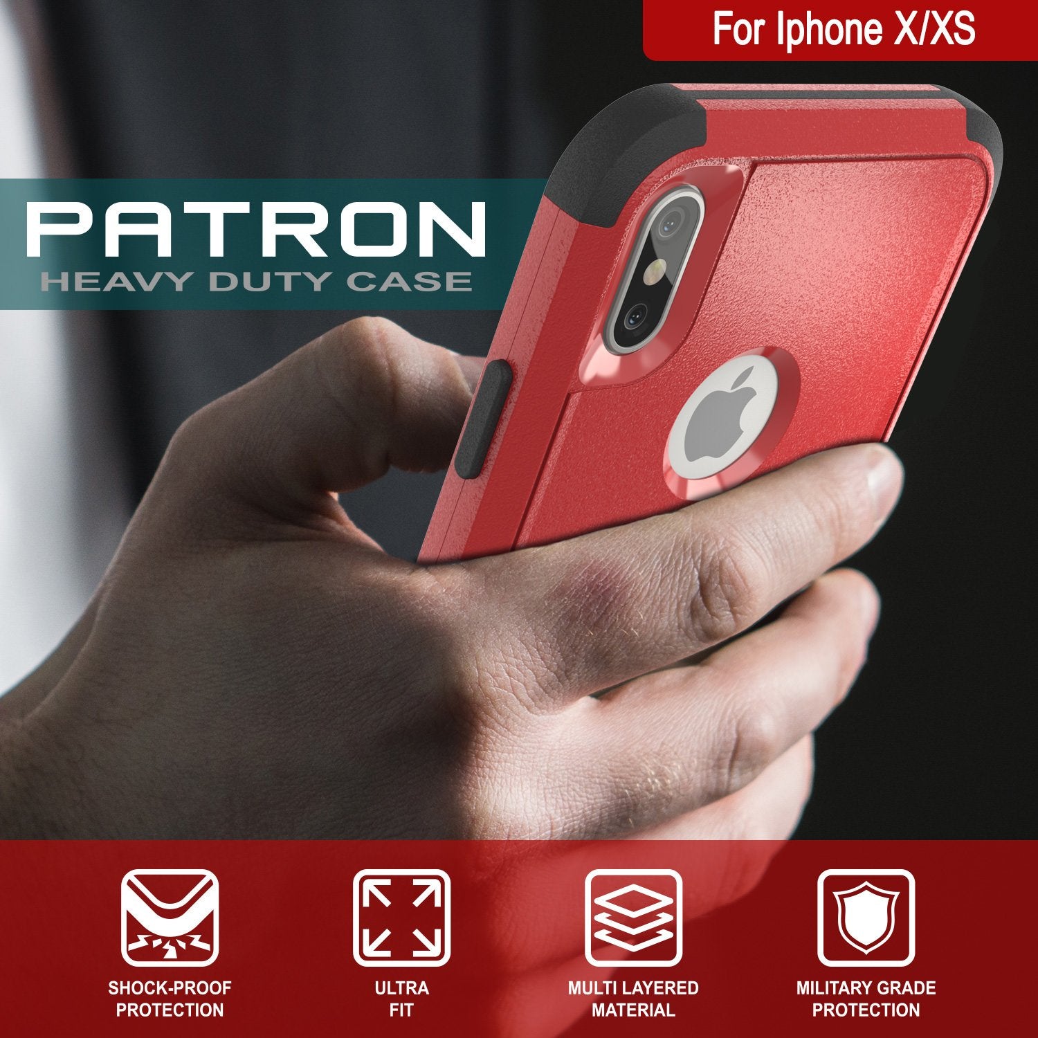 Punkcase for iPhone XS Belt Clip Multilayer Holster Case [Patron Series] [Red-Black]