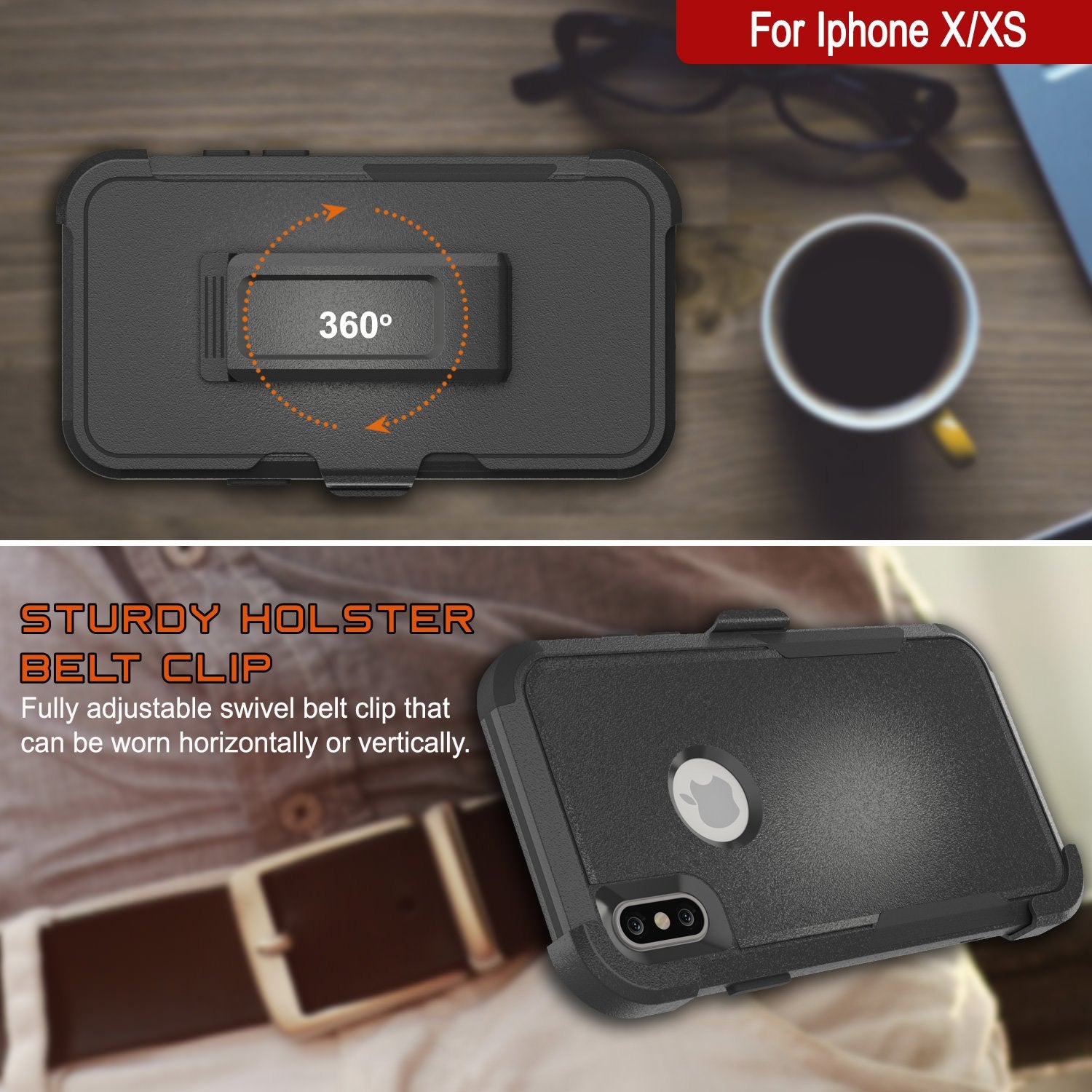 Punkcase for iPhone XS Belt Clip Multilayer Holster Case [Patron Series] [Black]
