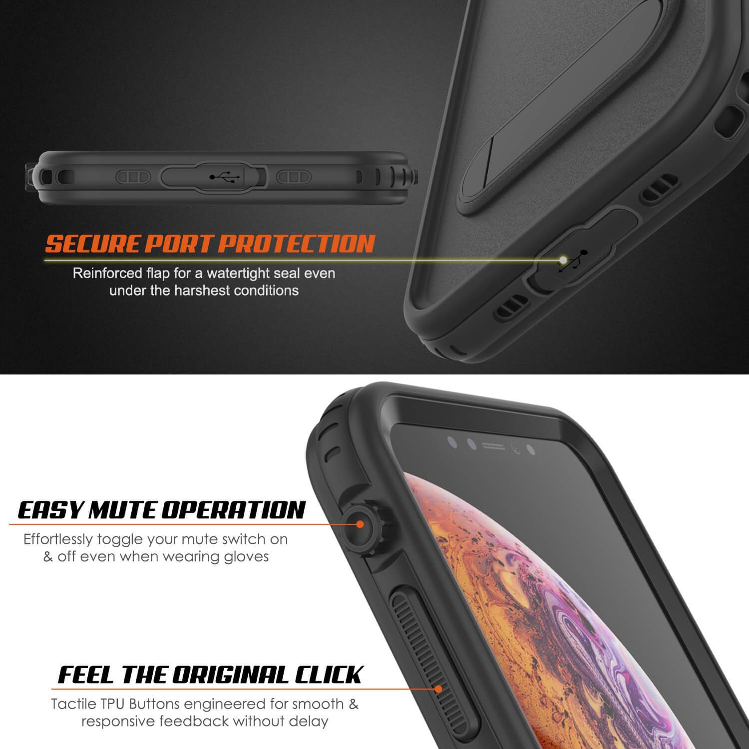 iPhone XS Max Waterproof Case, Punkcase [KickStud Series] Armor Cover [Black]