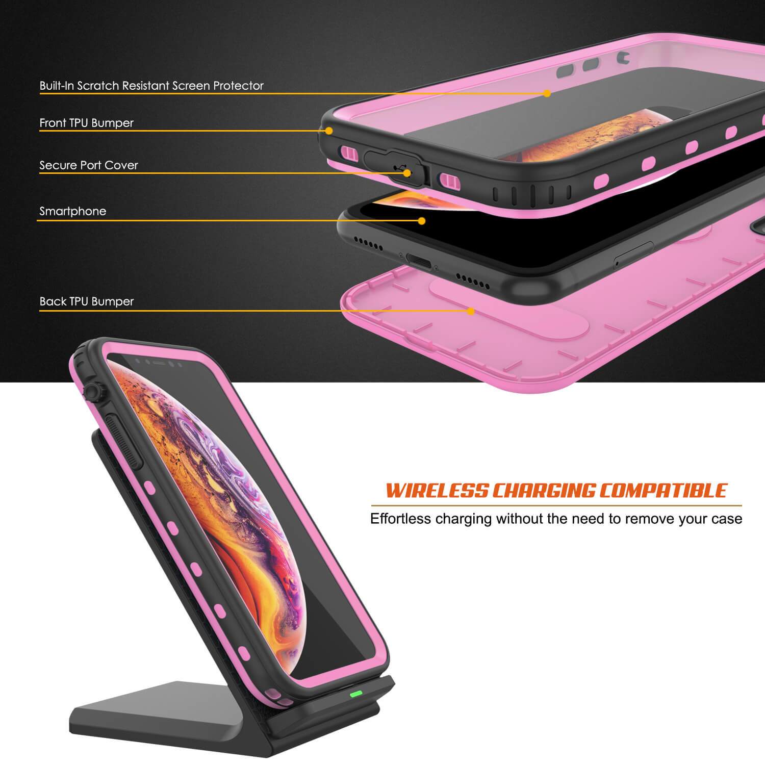 iPhone XS Waterproof Case, Punkcase [KickStud Series] Armor Cover [Pink]