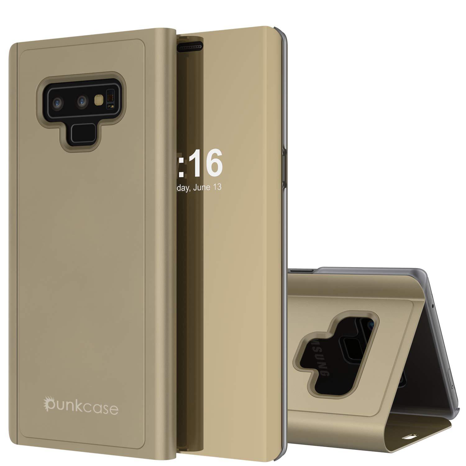 Punkcase Note 9 Reflector Case Protective Flip Cover [Gold]