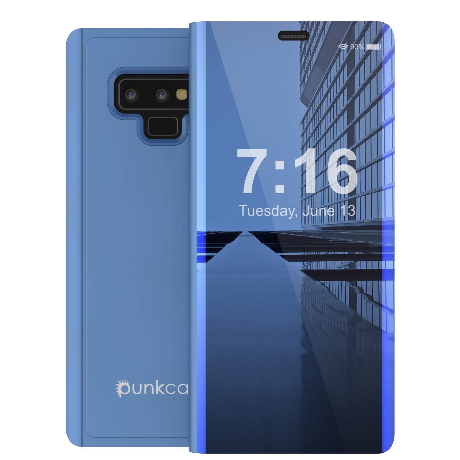 Punkcase Note 9 Reflector Case Protective Flip Cover [Blue]