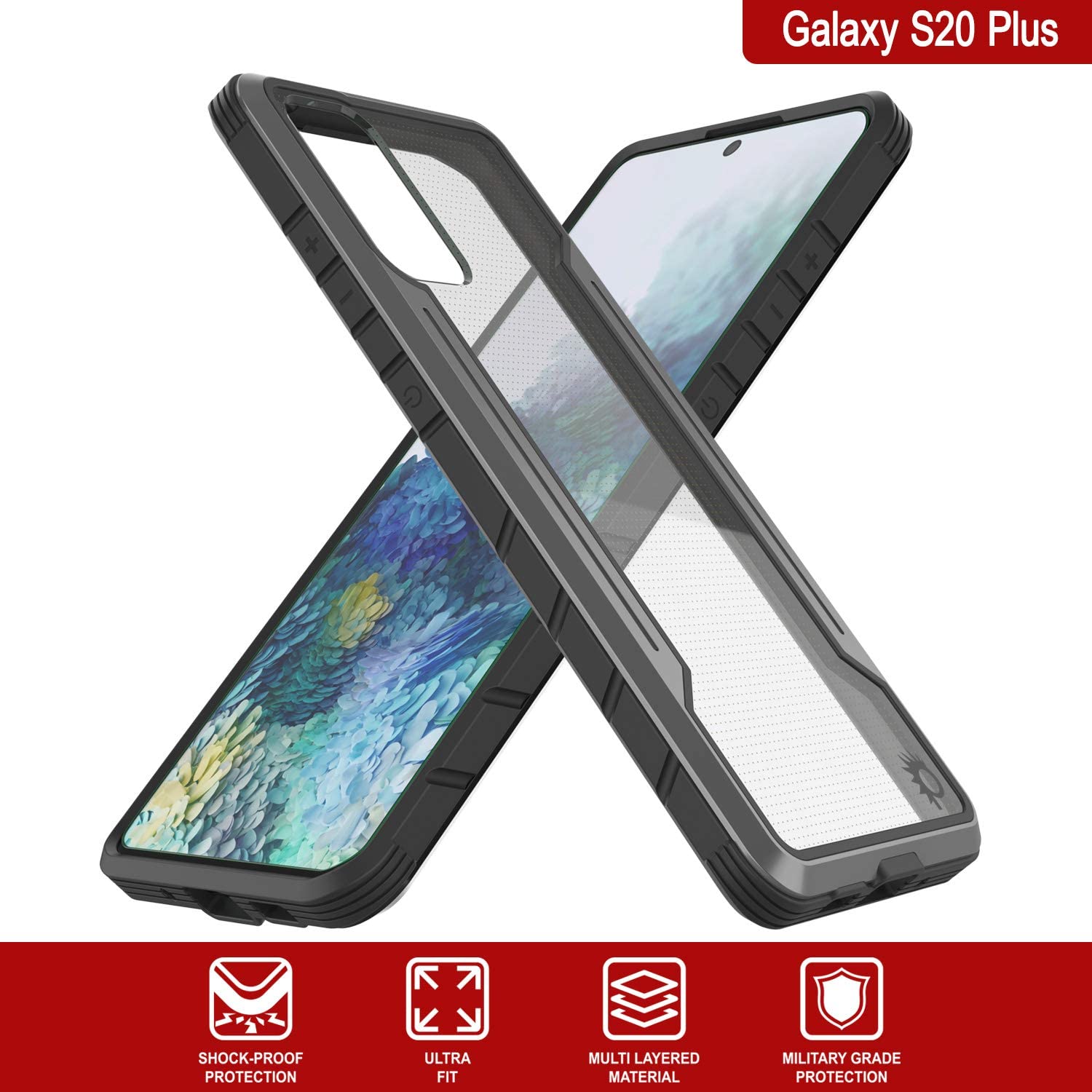 Punkcase S20+ Plus ravenger Case Protective Military Grade Multilayer Cover [Grey-Black]