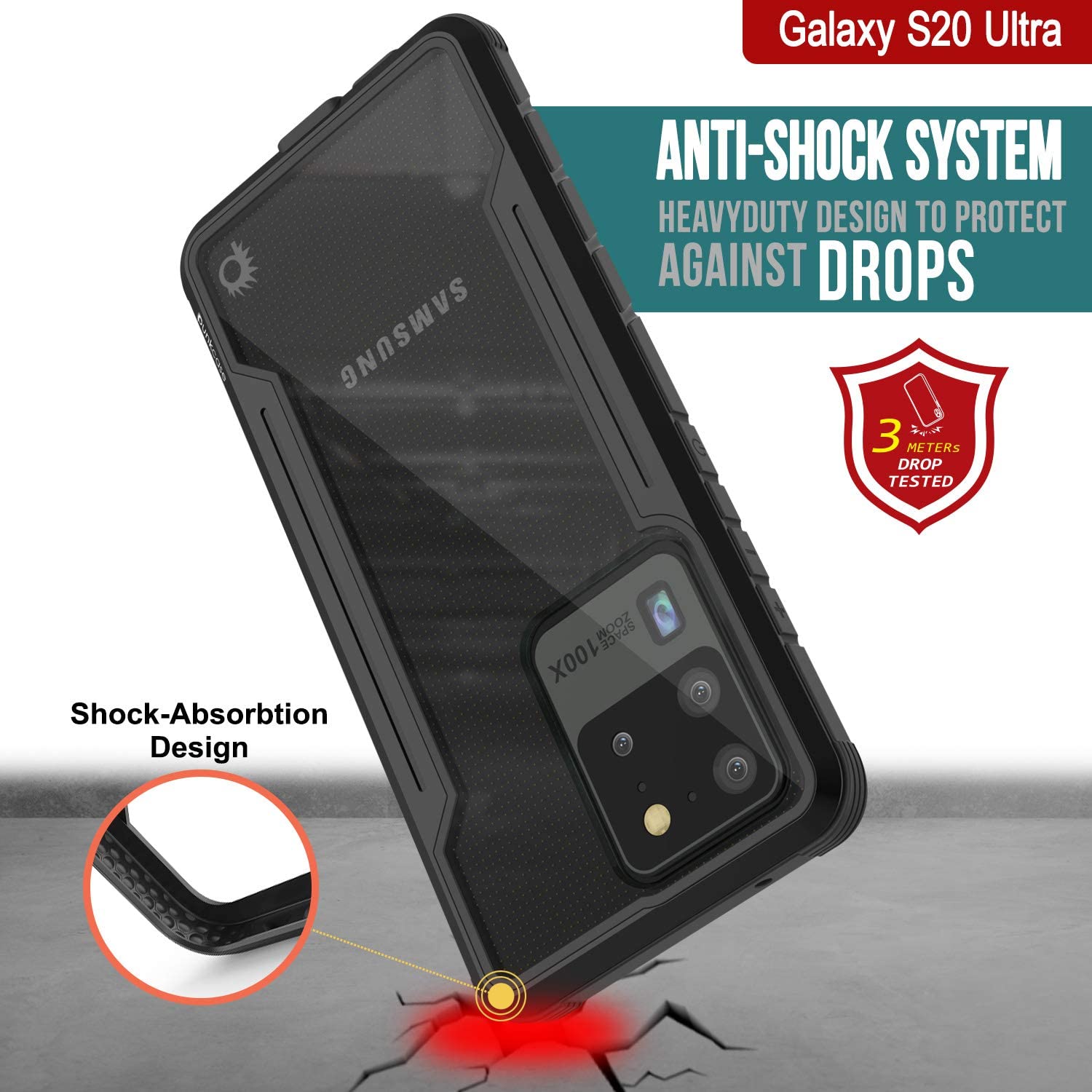 Punkcase S20 Ultra ravenger Case Protective Military Grade Multilayer Cover [Black]