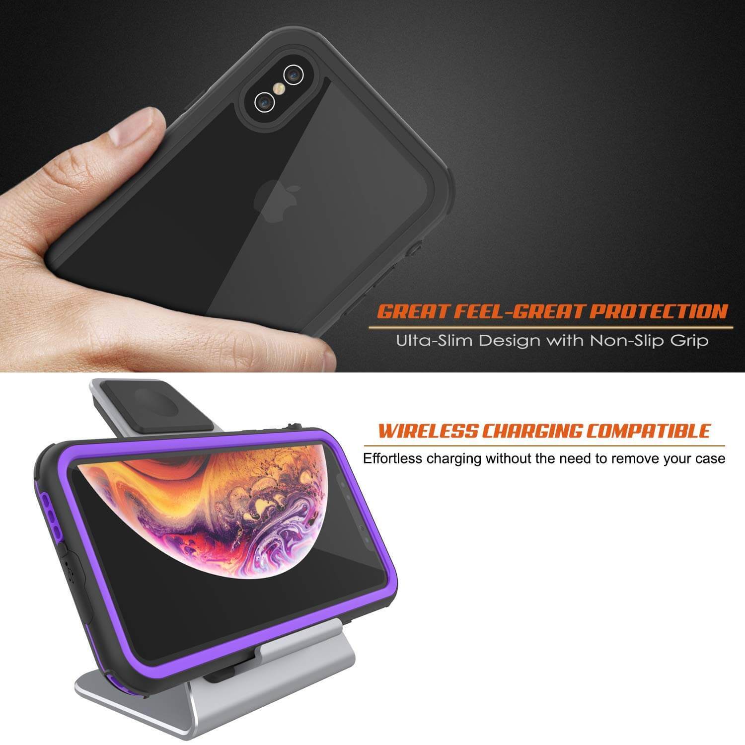 iPhone XS Waterproof IP68 Case, Punkcase [Purple] [Rapture Series]  W/Built in Screen Protector