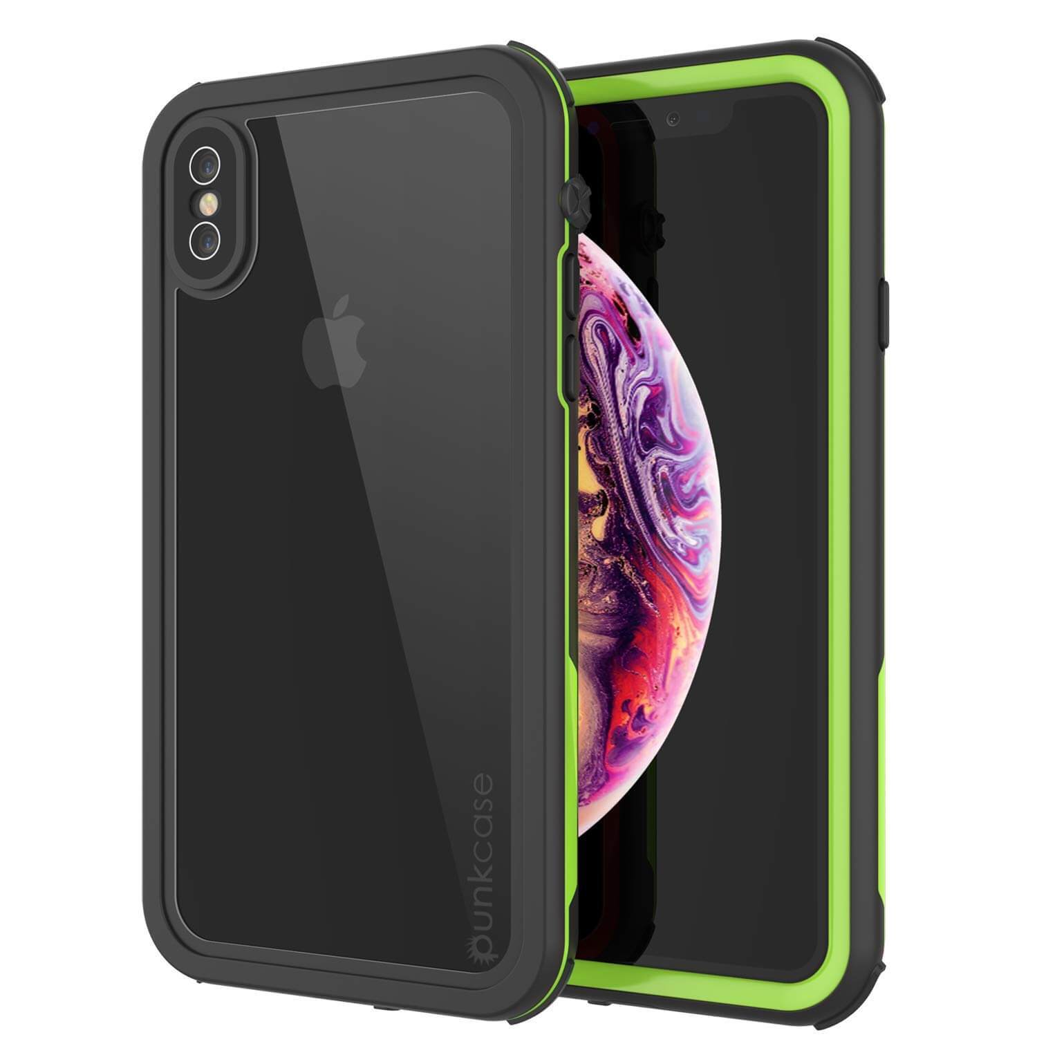 iPhone XS Waterproof IP68 Case, Punkcase [Green] [Rapture Series]  W/Built in Screen Protector