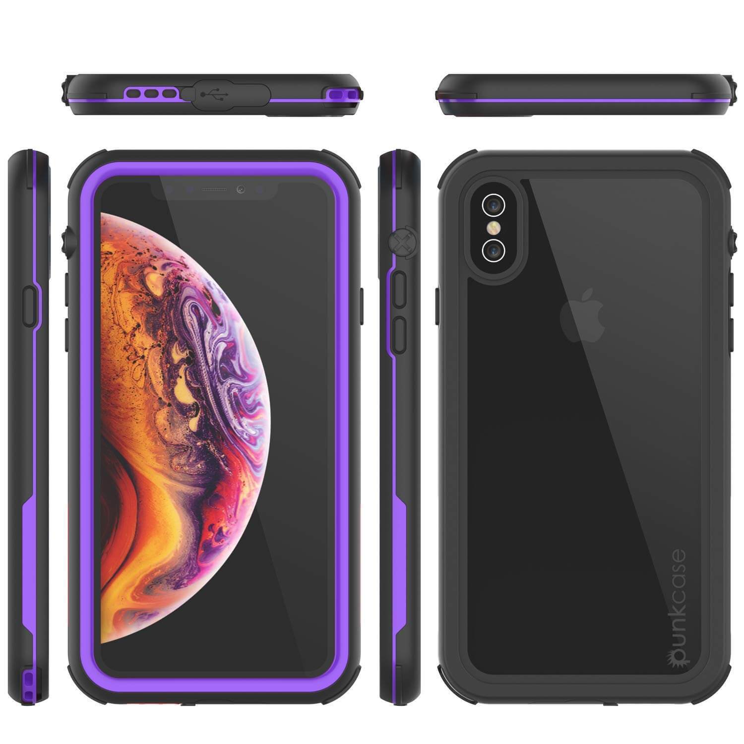 iPhone XS Max Waterproof IP68 Case, Punkcase [Purple] [Rapture Series]  W/Built in Screen Protector