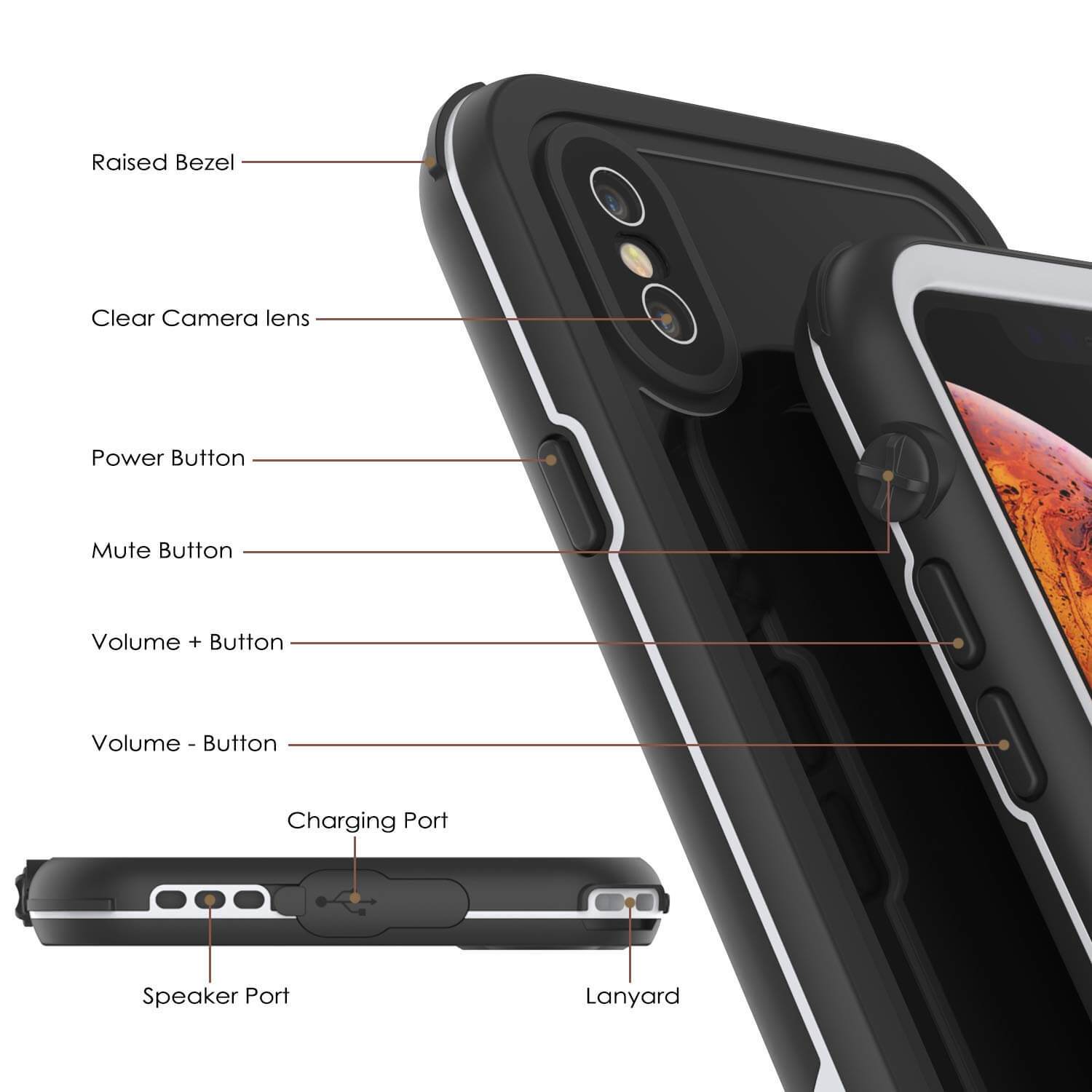 iPhone XS Waterproof IP68 Case, Punkcase [white] [Rapture Series]  W/Built in Screen Protector