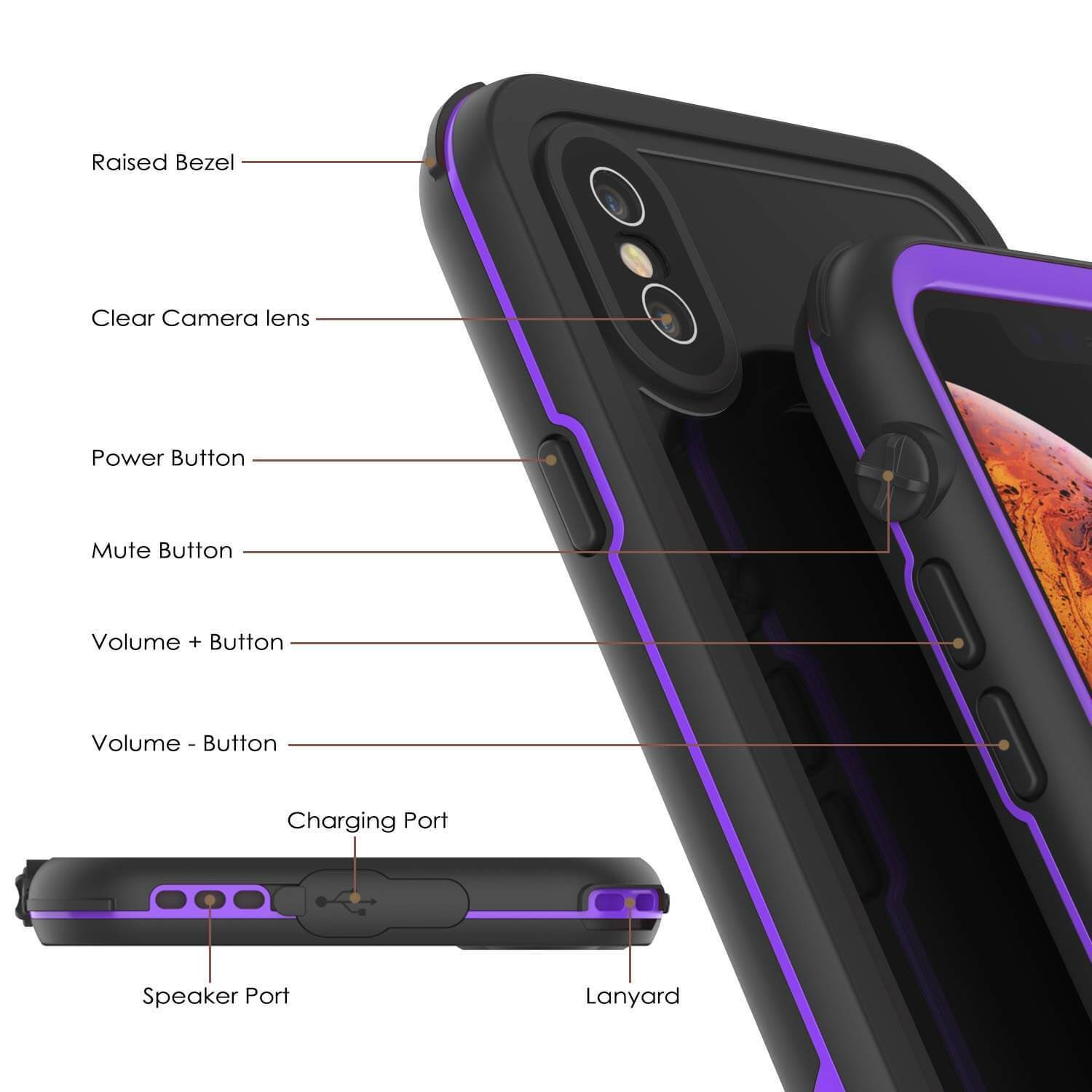 iPhone XS Max Waterproof IP68 Case, Punkcase [Purple] [Rapture Series]  W/Built in Screen Protector