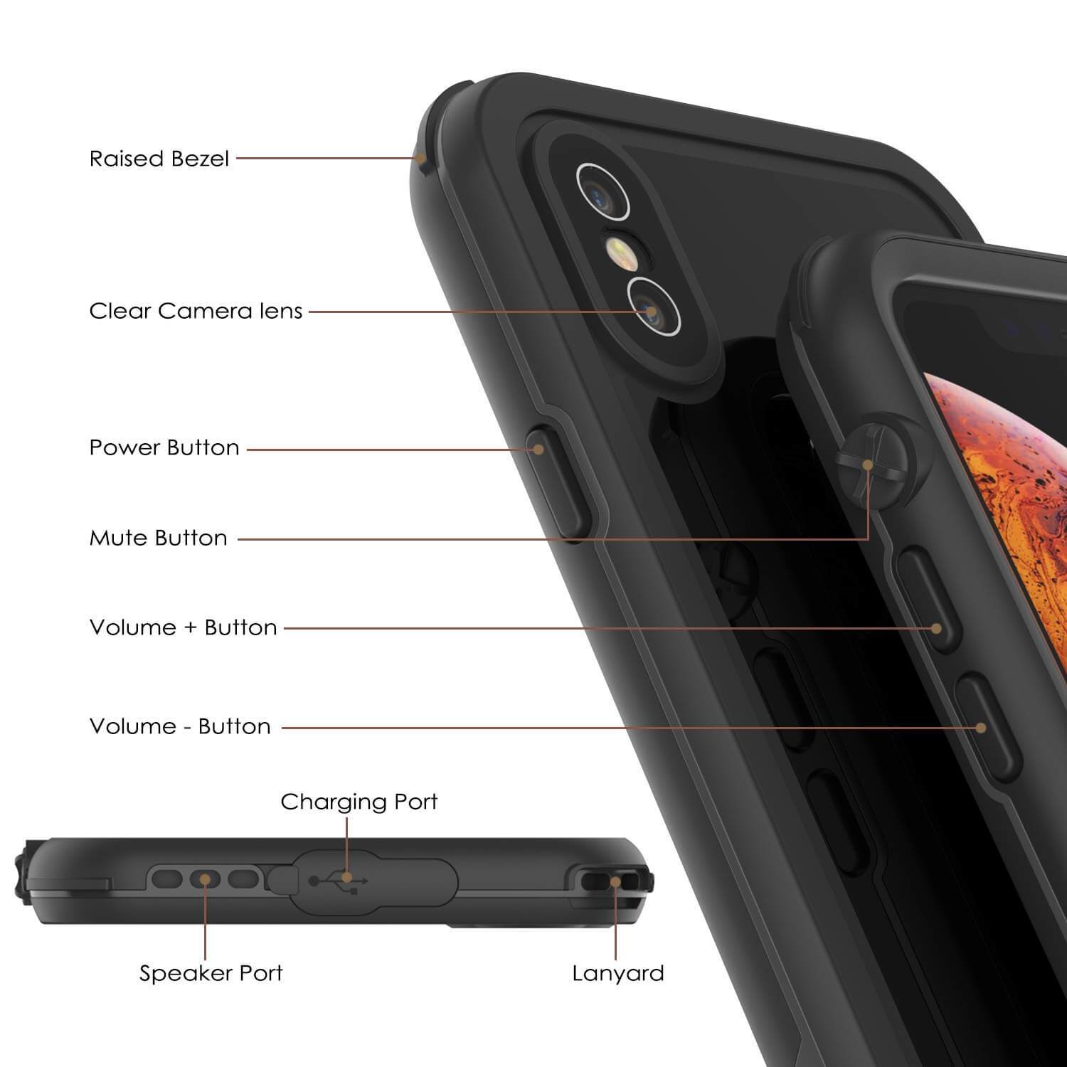 iPhone XS Waterproof IP68 Case, Punkcase [Shiny Black] [Rapture Series]  W/Built in Screen Protector