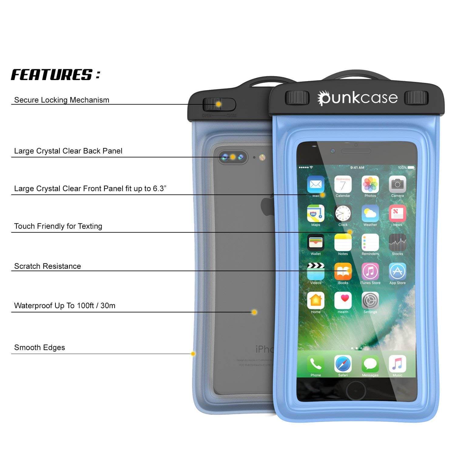 Waterproof Phone Pouch, PunkBag Universal Floating Dry Case Bag for most Cell Phones [Blue]