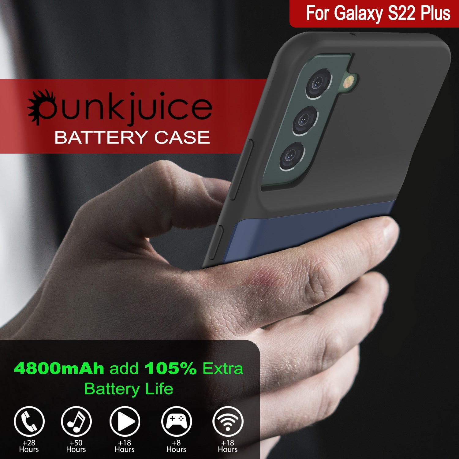 PunkJuice S22+ Plus Battery Case Blue - Portable Charging Power Juice Bank with 4800mAh