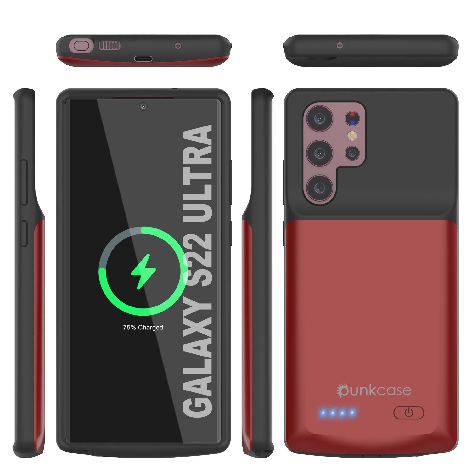 PunkJuice S22 Ultra Battery Case Red - Portable Charging Power Juice Bank with 4800mAh