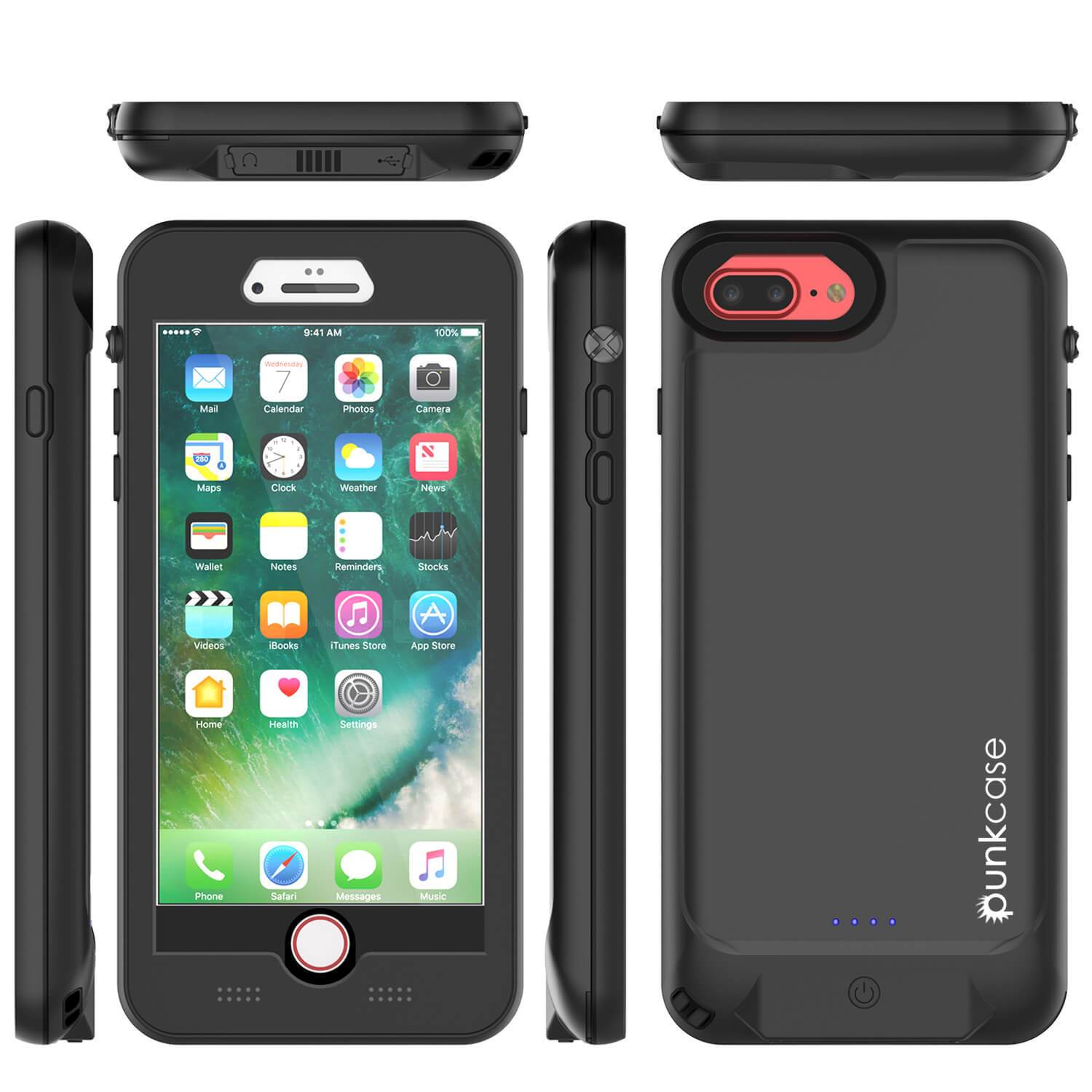 PunkJuice iPhone 7+ Plus Battery Case Black - Waterproof Slim Power Juice Bank with 4300mAh